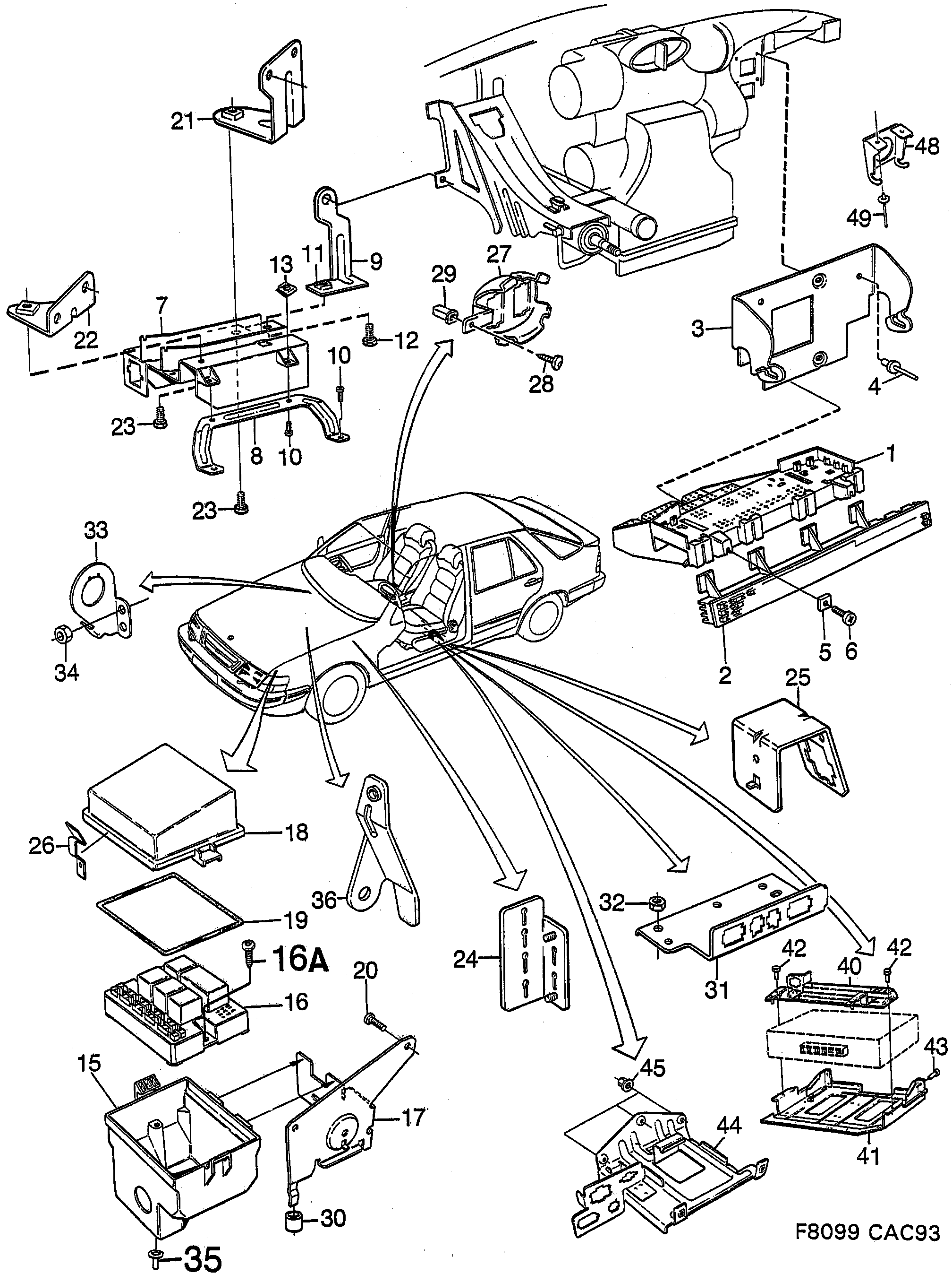 Saab 9000 Holders and brackets diagram