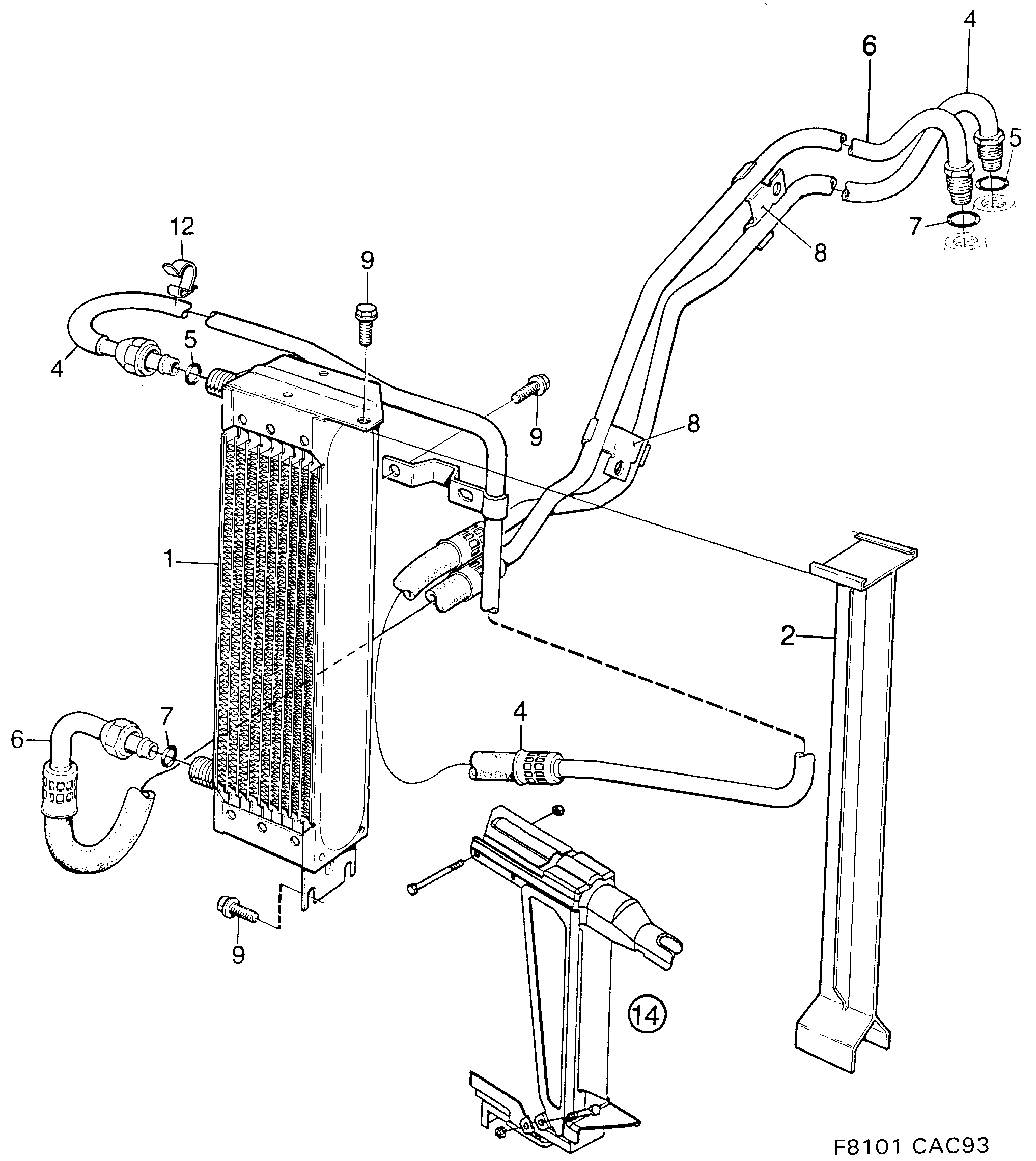 Saab 9000 Air oil cooler Engine diagram