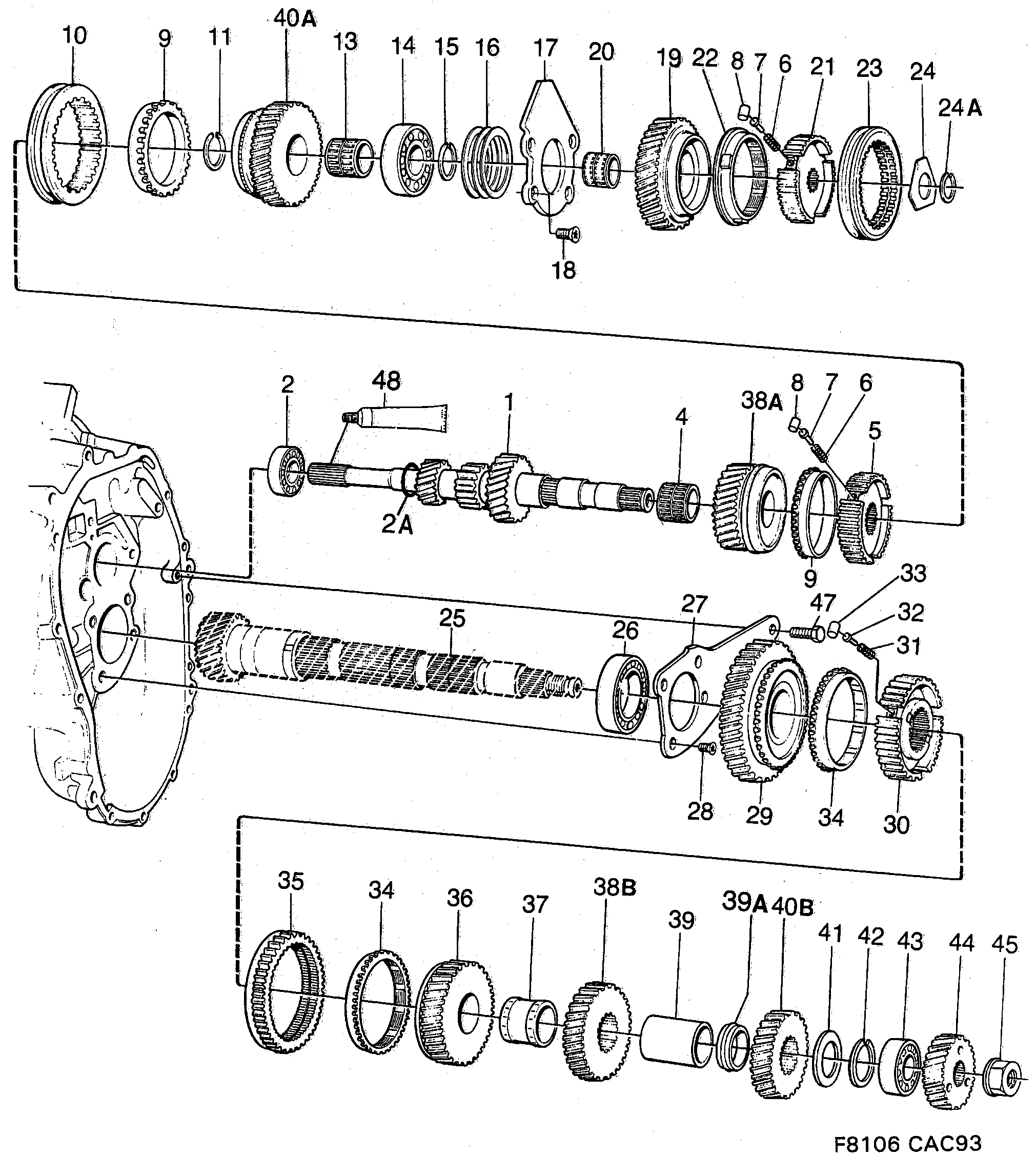 Saab 9000 Shafts, gears diagram