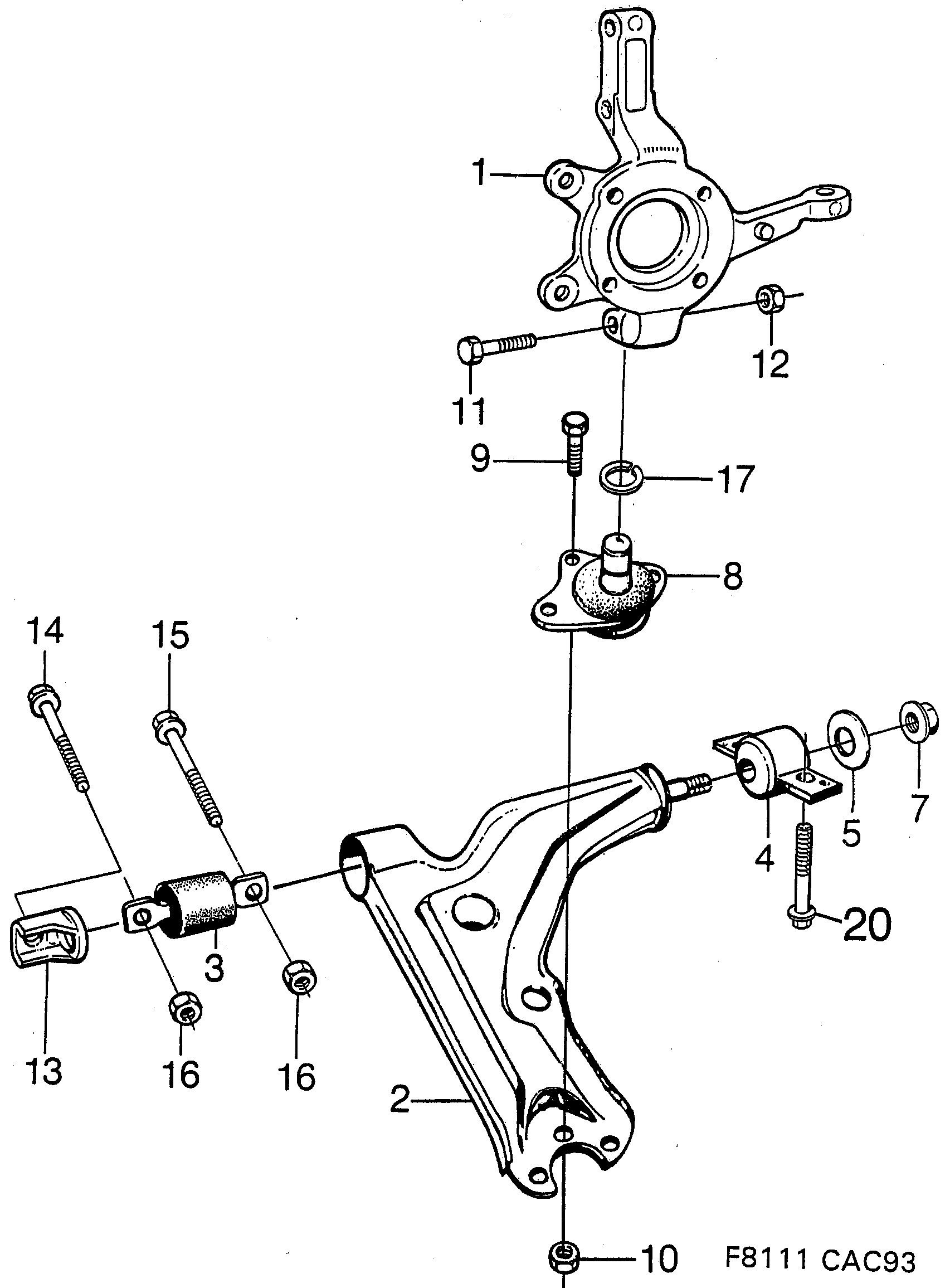 Saab 9000 Front wheel suspension diagram