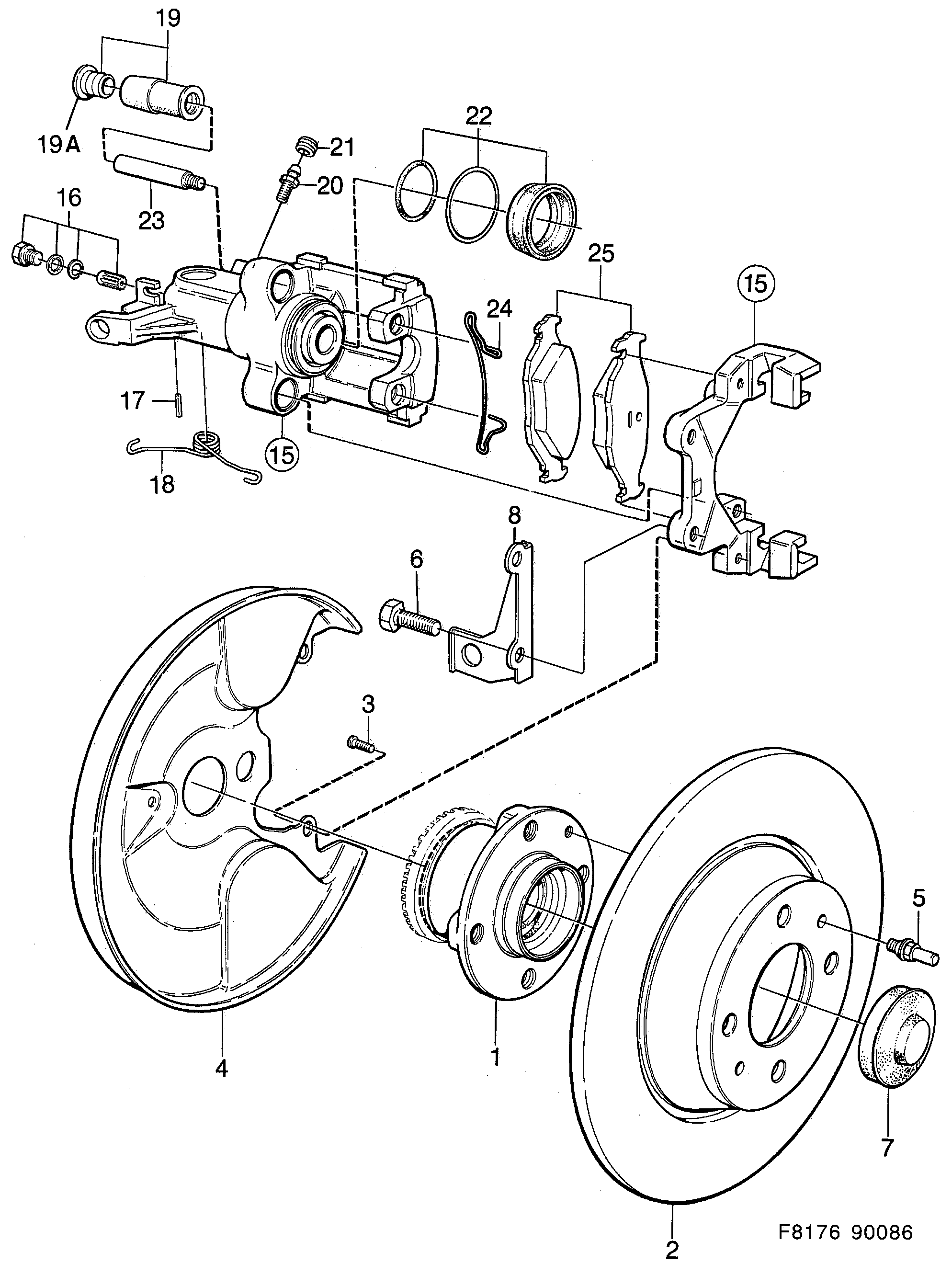 Saab 900 Rear wheel brake diagram