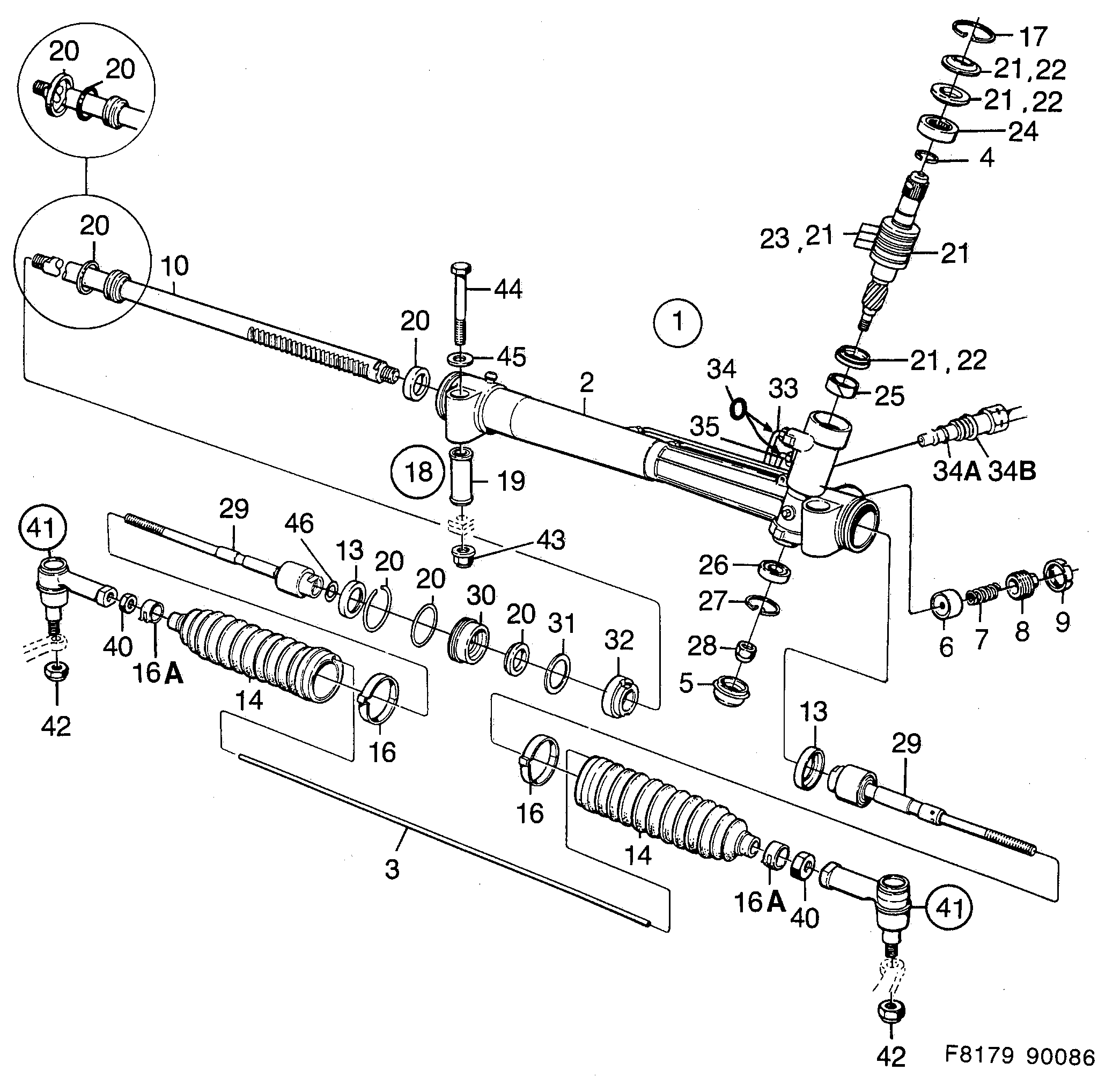 Saab 900 Power steering gear diagram