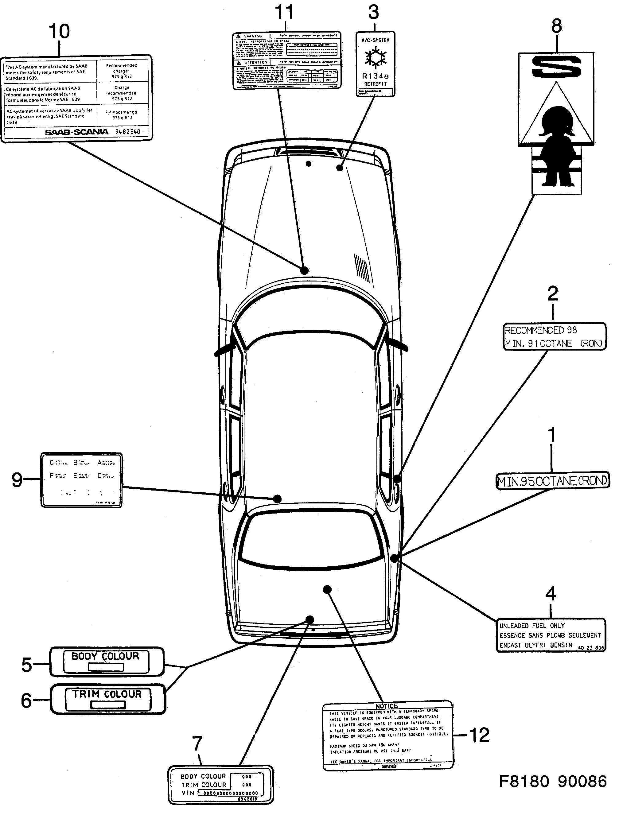 Saab 900 Labels Part 3 diagram