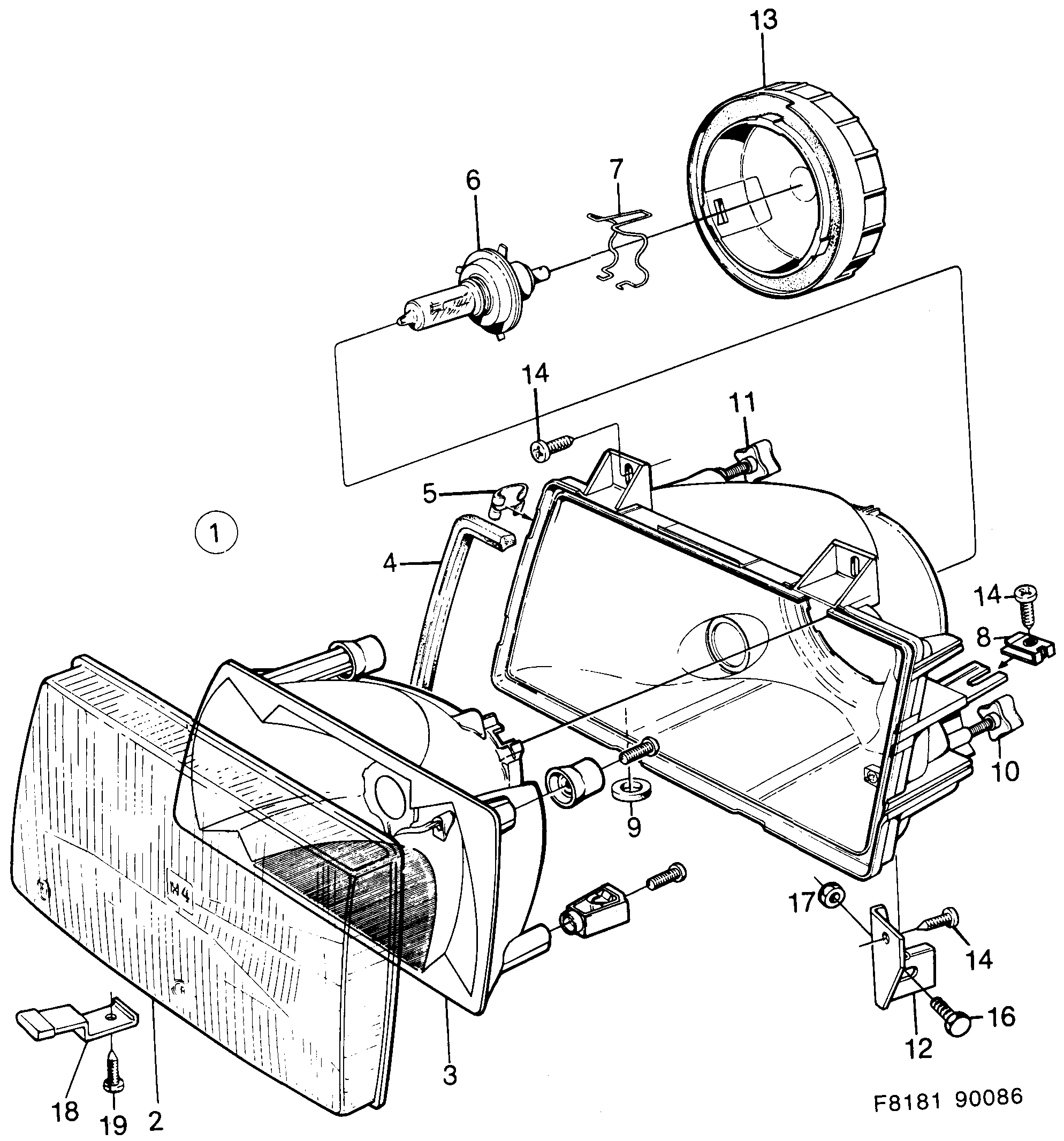 Saab 900 Headlamp diagram