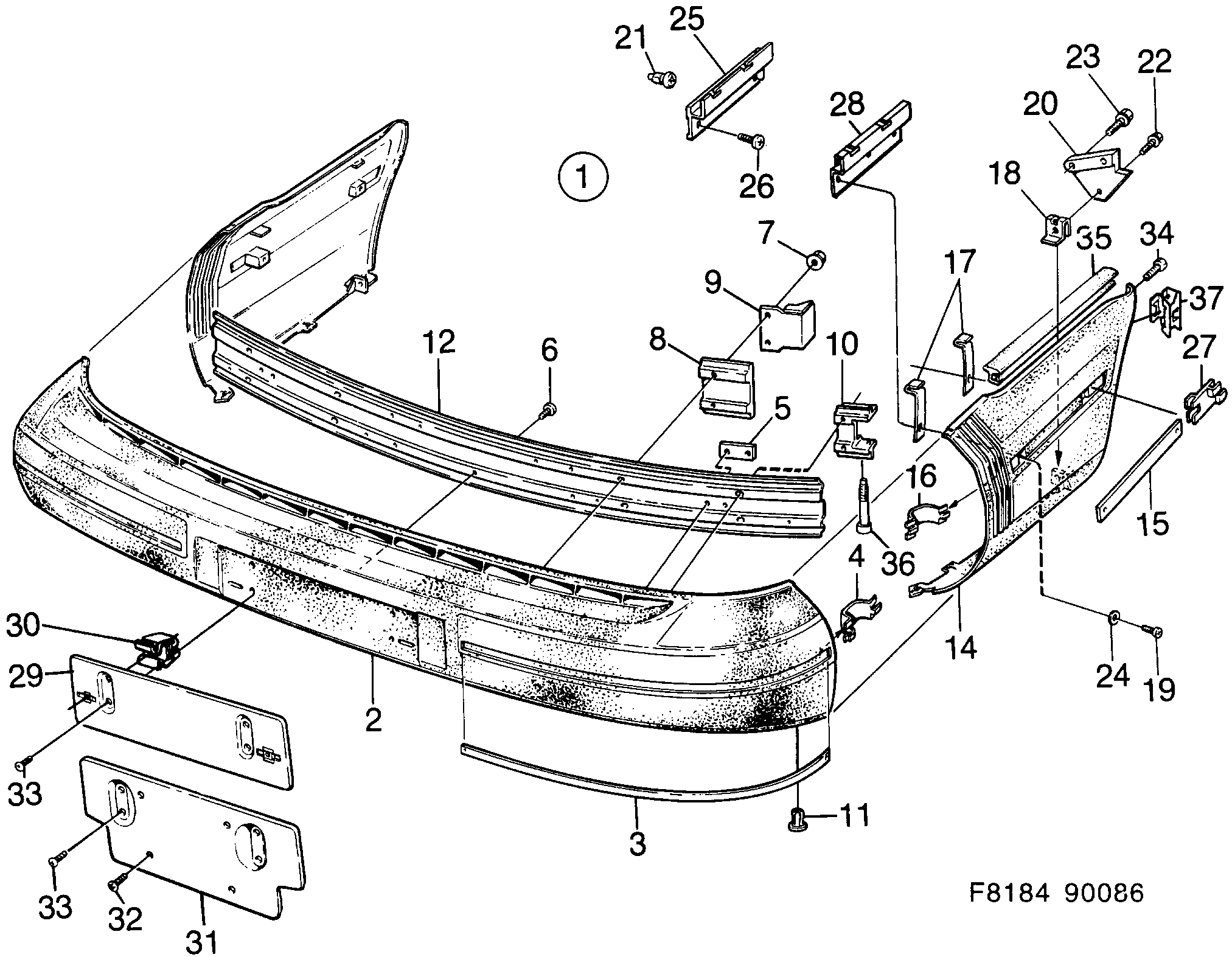 Saab 900 Bumper, front diagram
