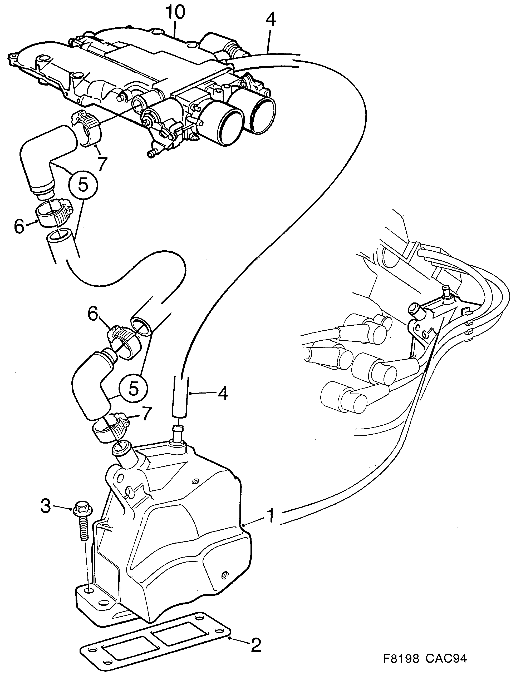 Saab 9000 Crank case ventilation 6-cylinder diagram