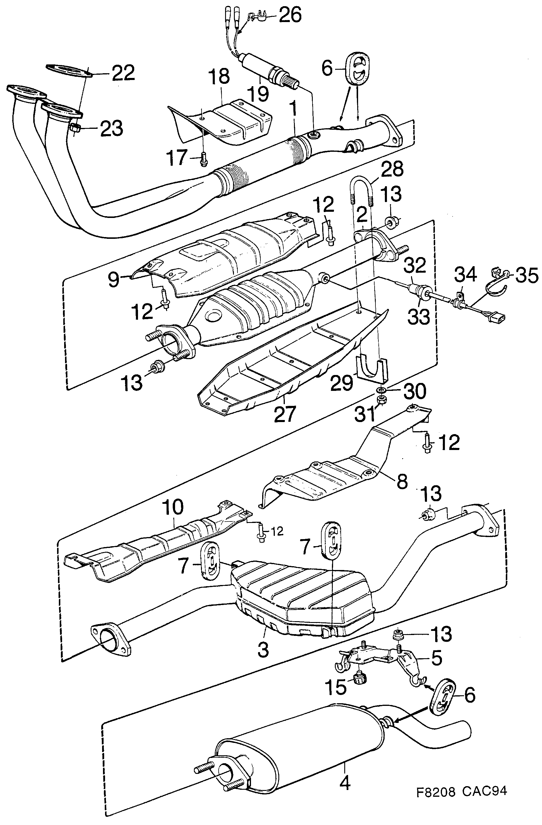 Saab 9000 Exhaust system diagram