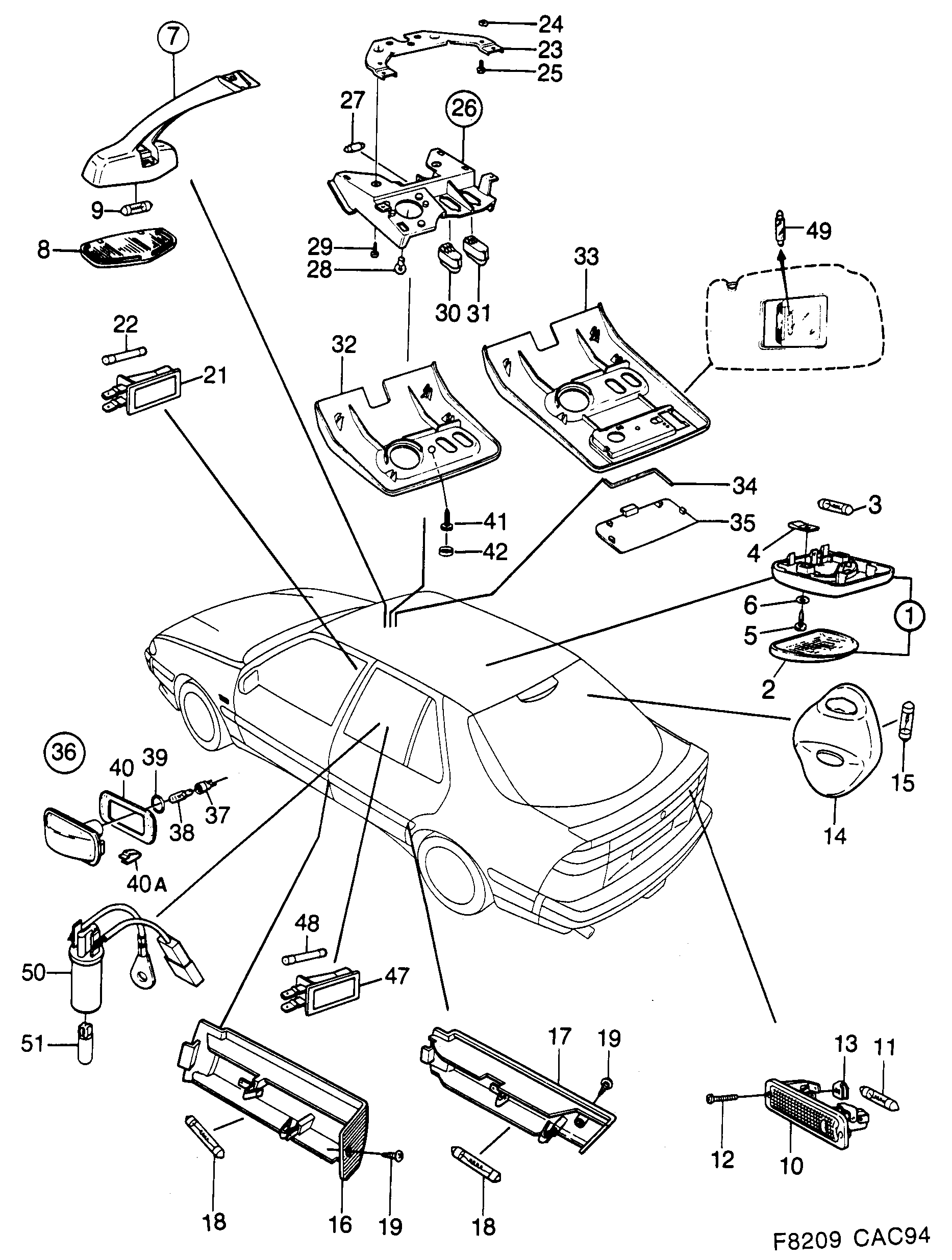 Saab 9000 Other lights diagram
