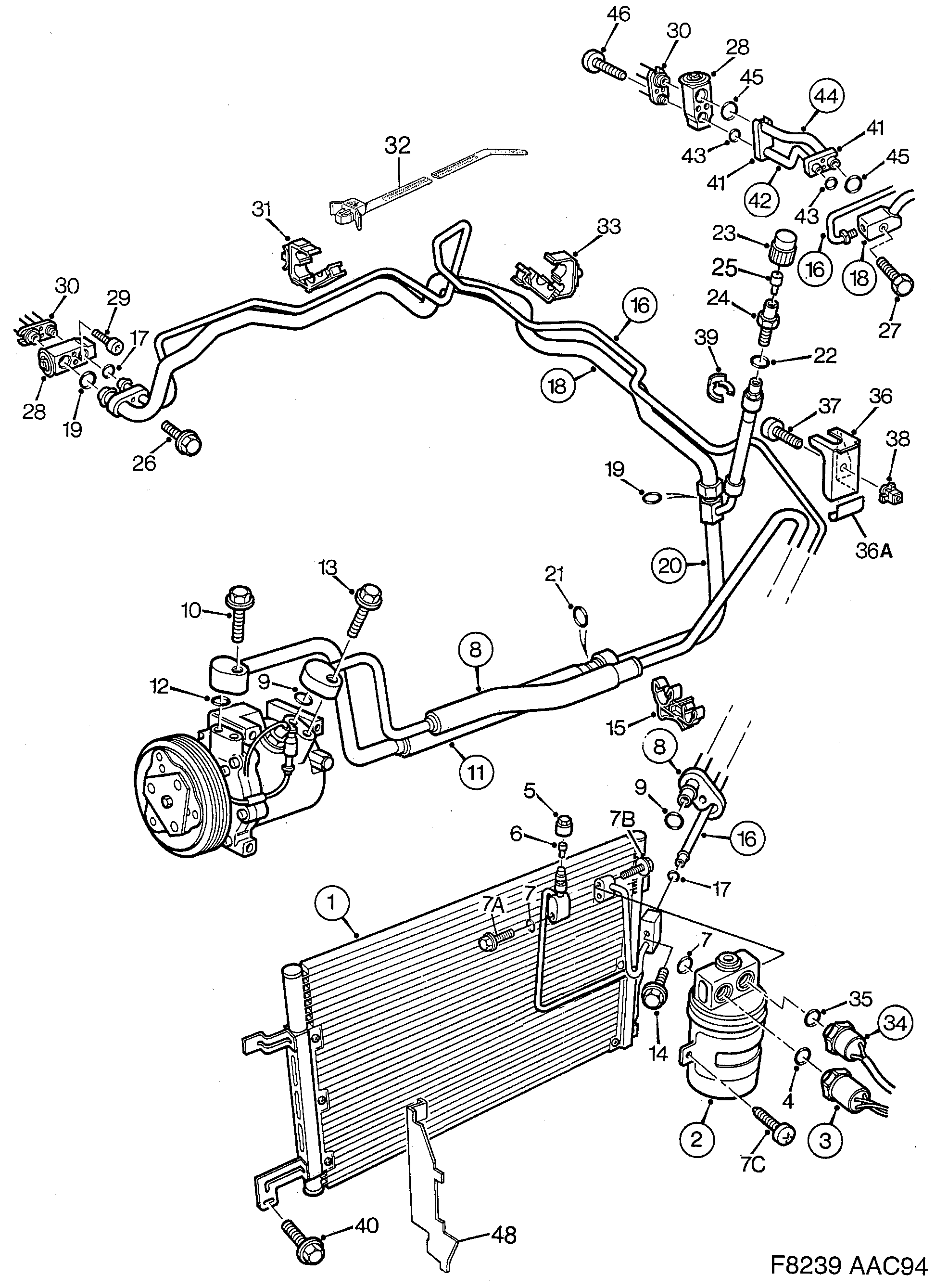 Saab 900 AC condenser diagram