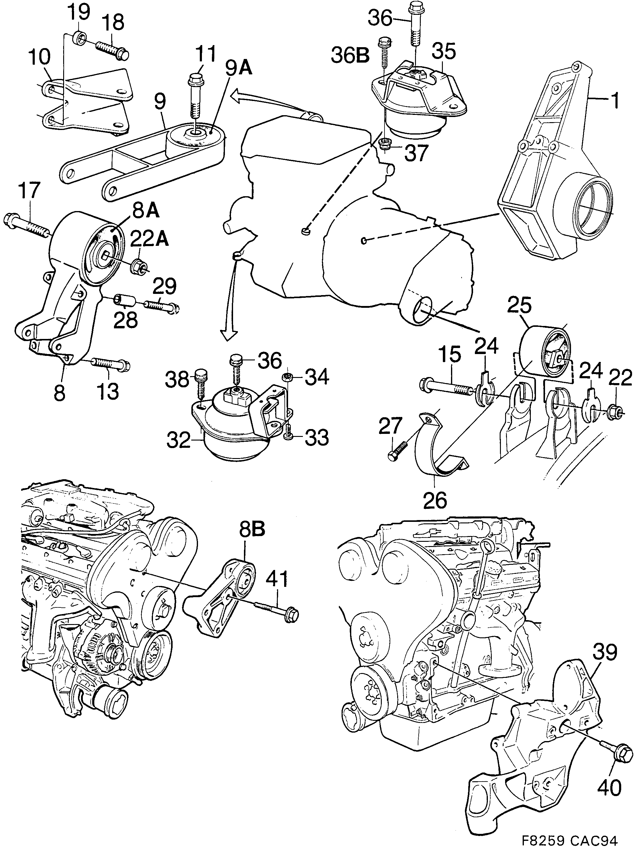 Saab 9000 Engine suspension diagram