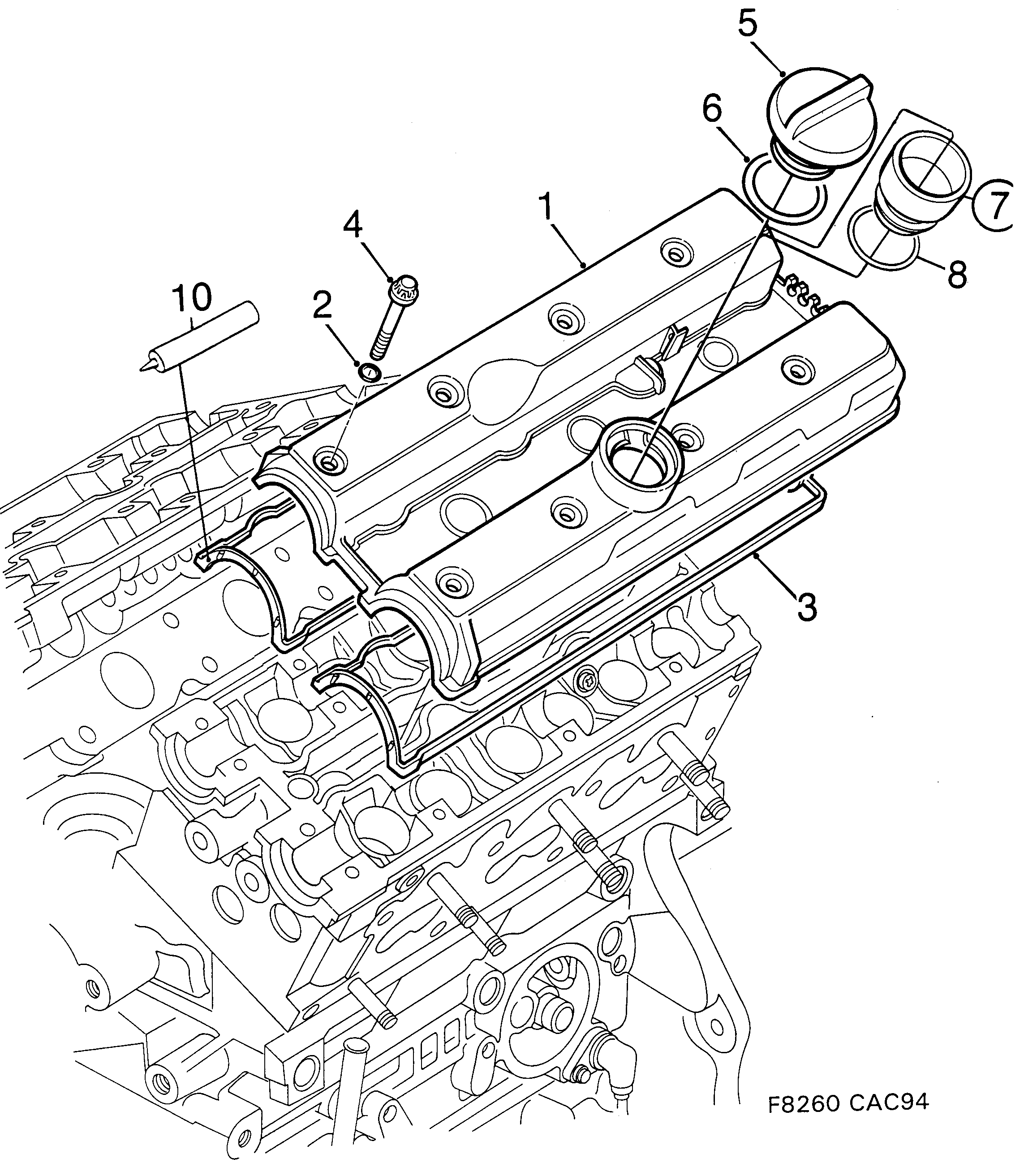Saab 9000 Valve cover 6-cylinder diagram