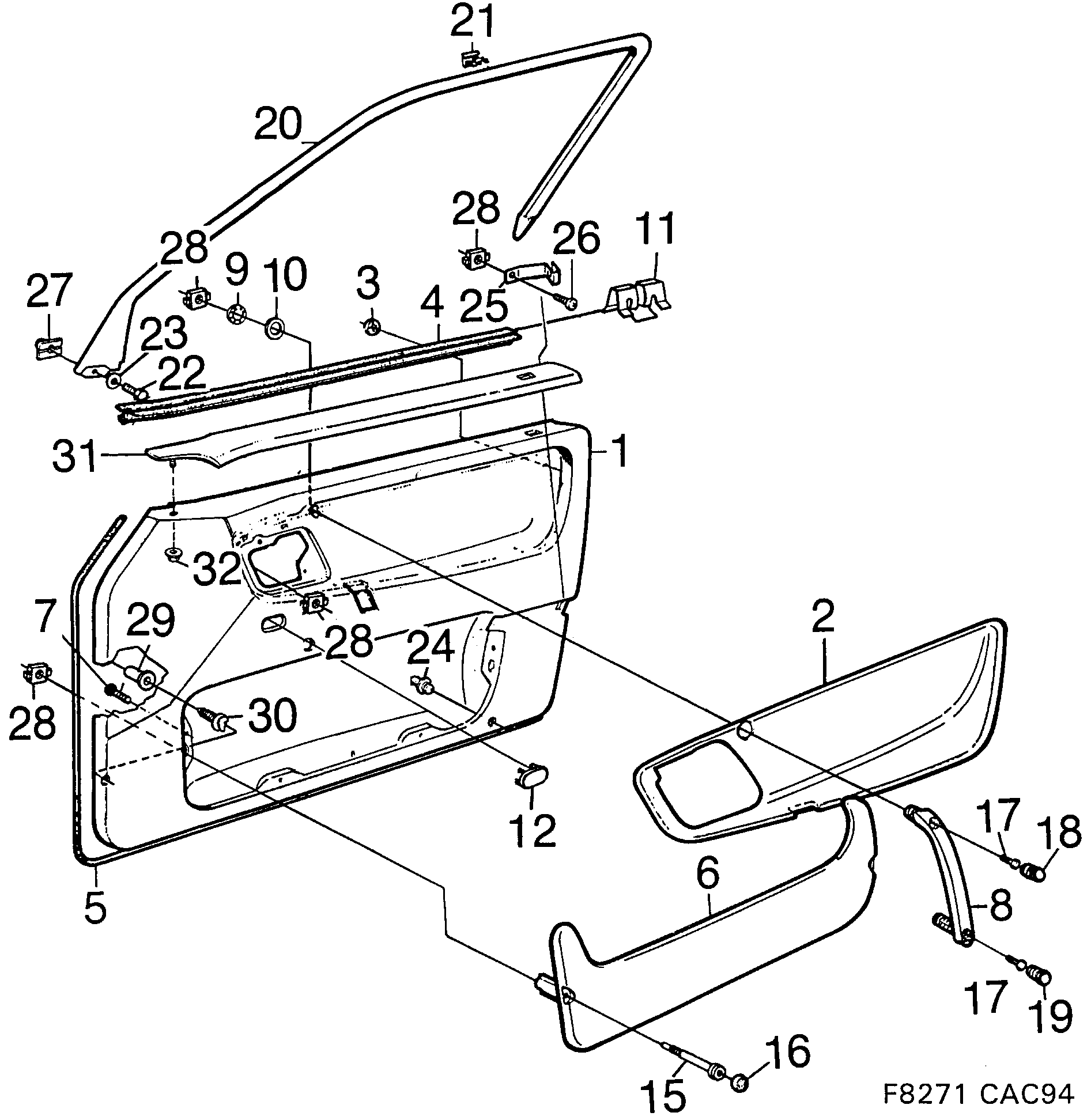 Saab 9000 Door panel Front door diagram