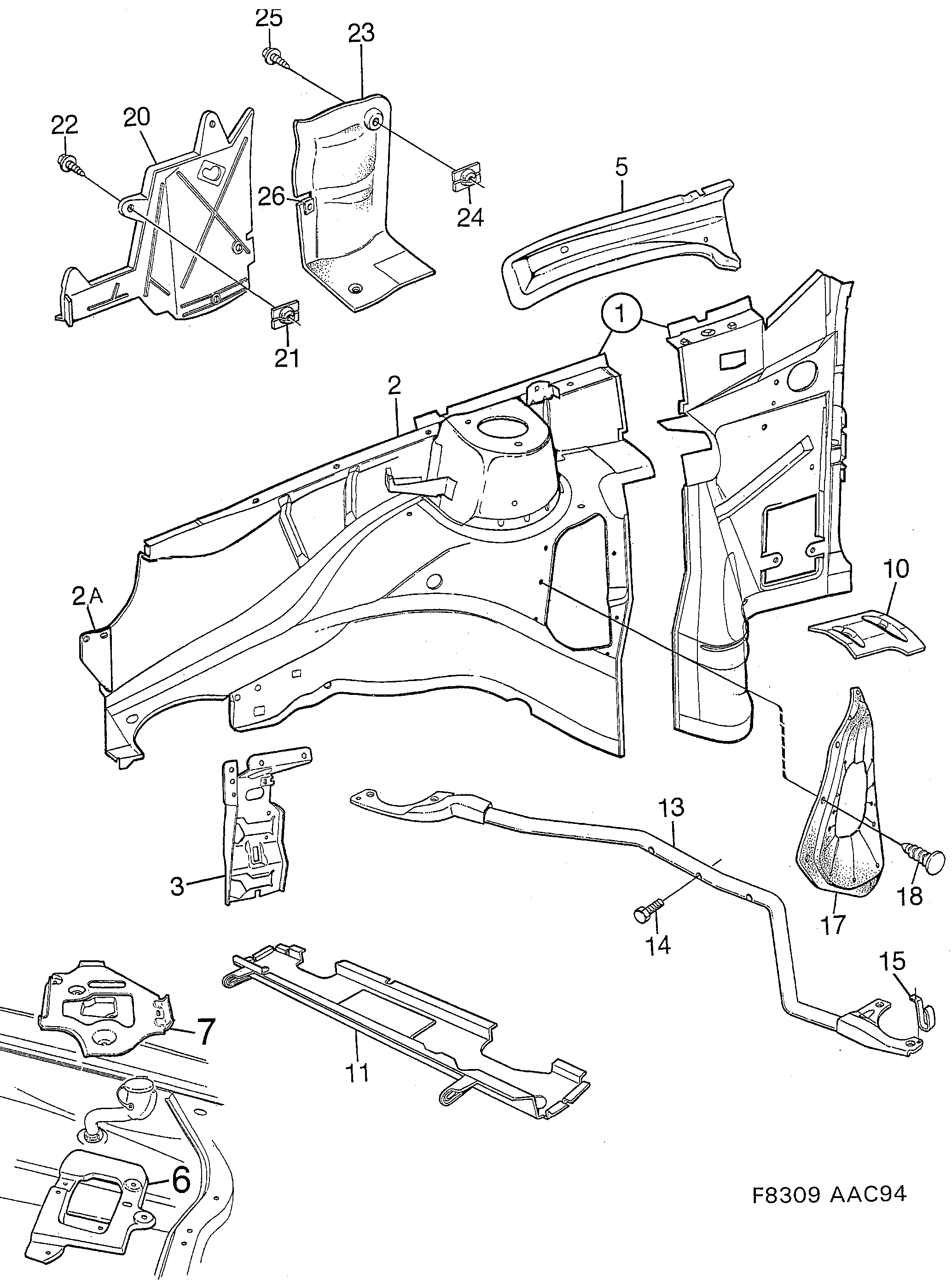 Saab 900 Wheel housing, front diagram
