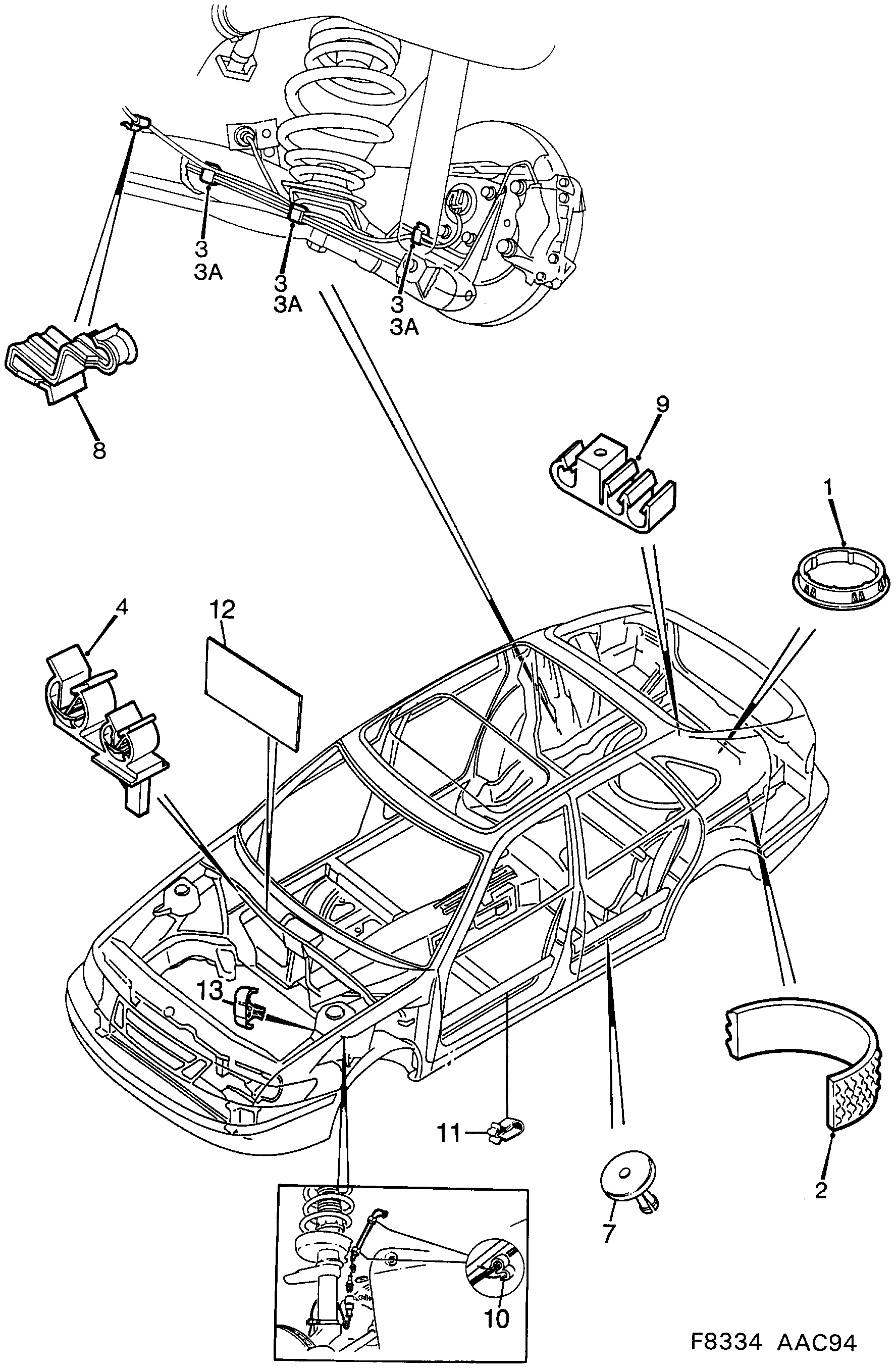 Saab 900 Mounting details Body diagram