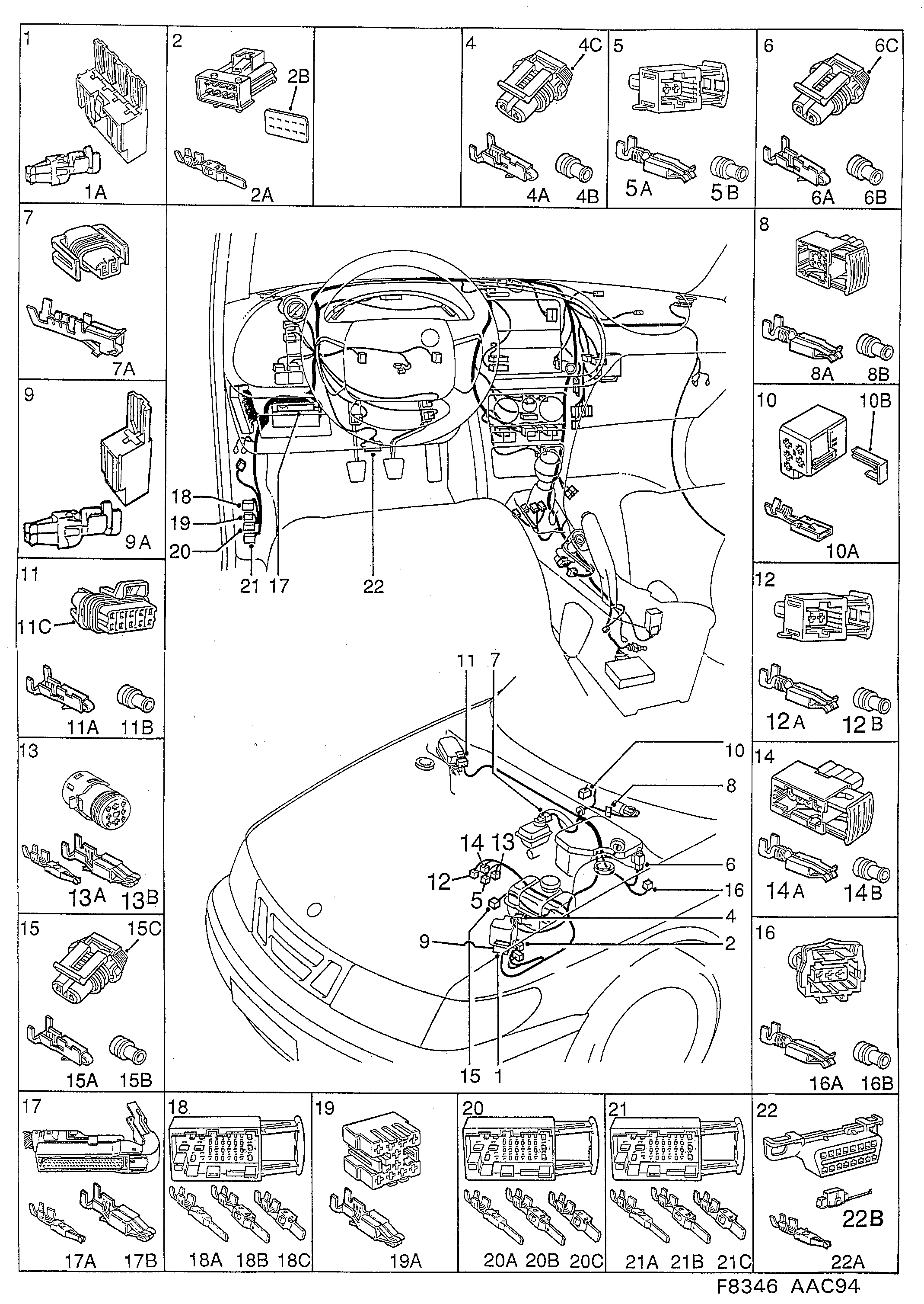 Saab 900 Instrument panel diagram