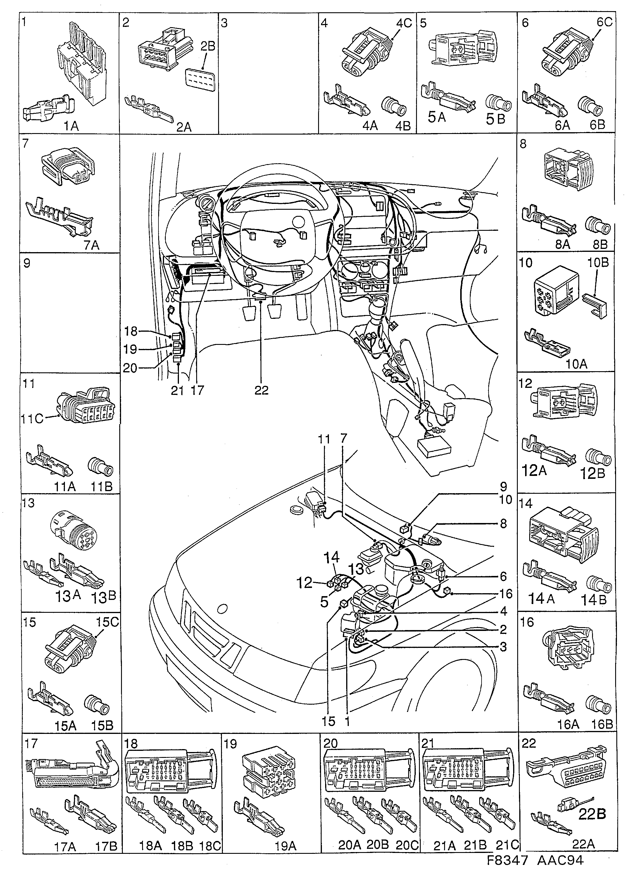 Saab 900 Instrument panel diagram