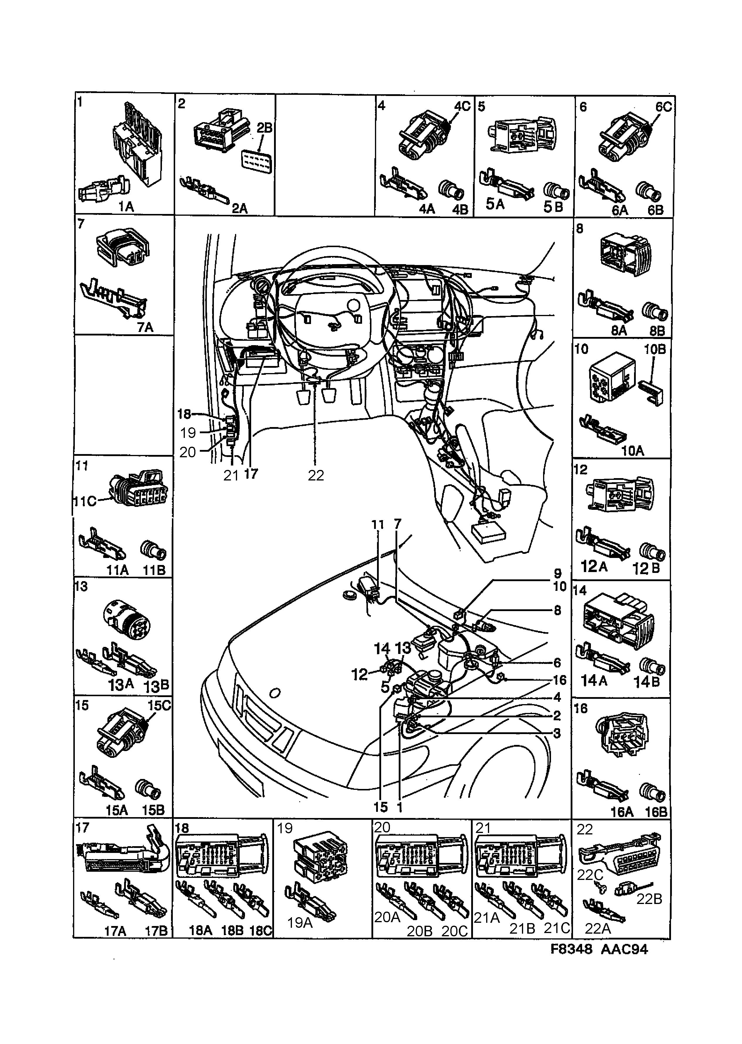 Saab 900 Instrument panel diagram