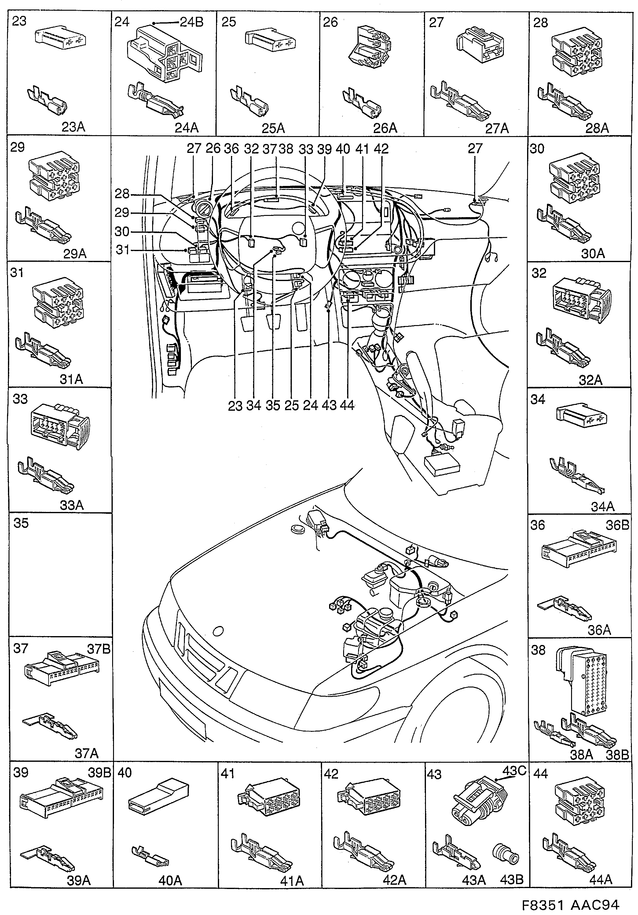 Saab 900 Instrument panel diagram