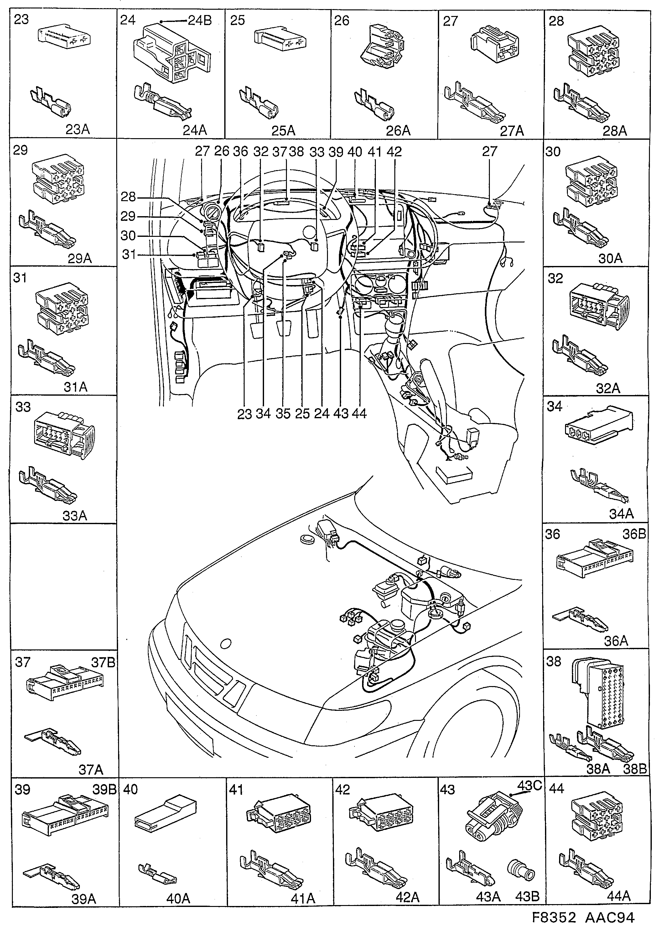 Saab 900 Instrument panel diagram