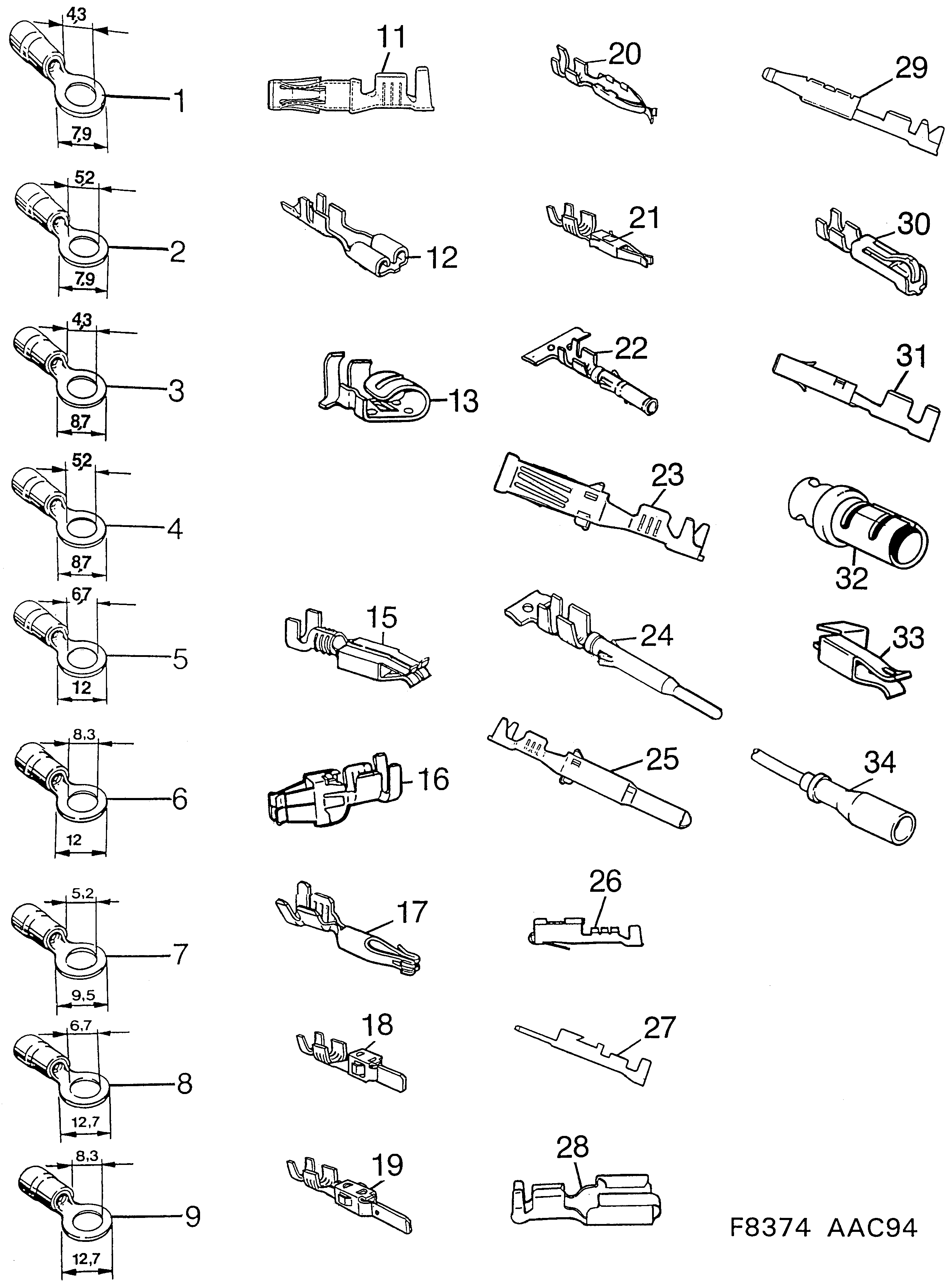 Saab 900 Cable terminal diagram