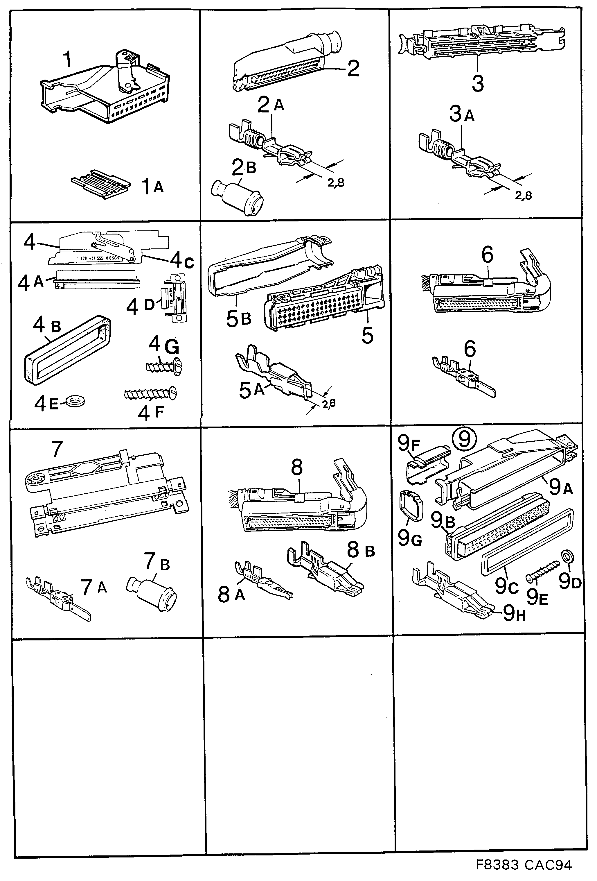 Saab 9000 Connector housing etc diagram
