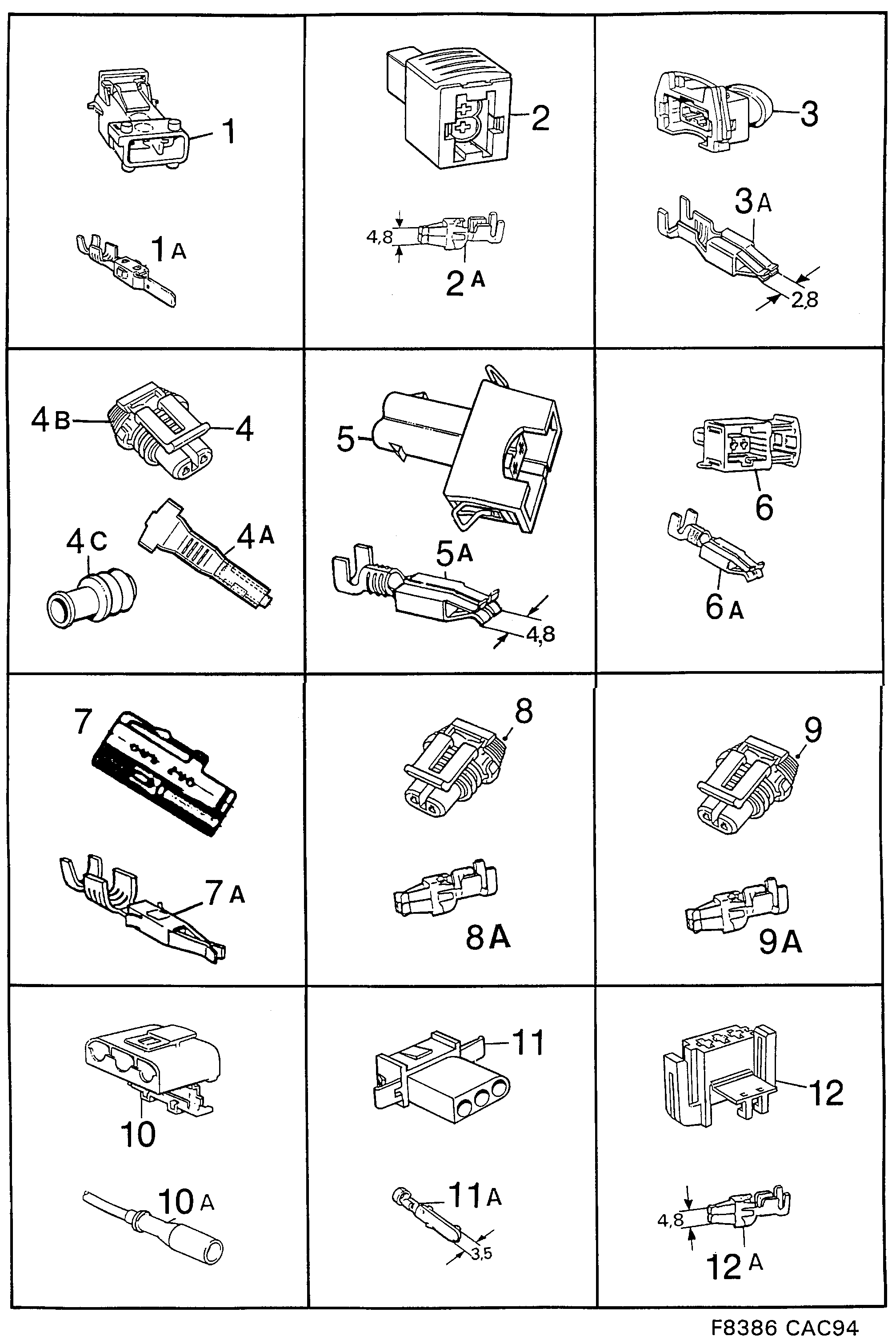Saab 9000 Connector housing etc diagram