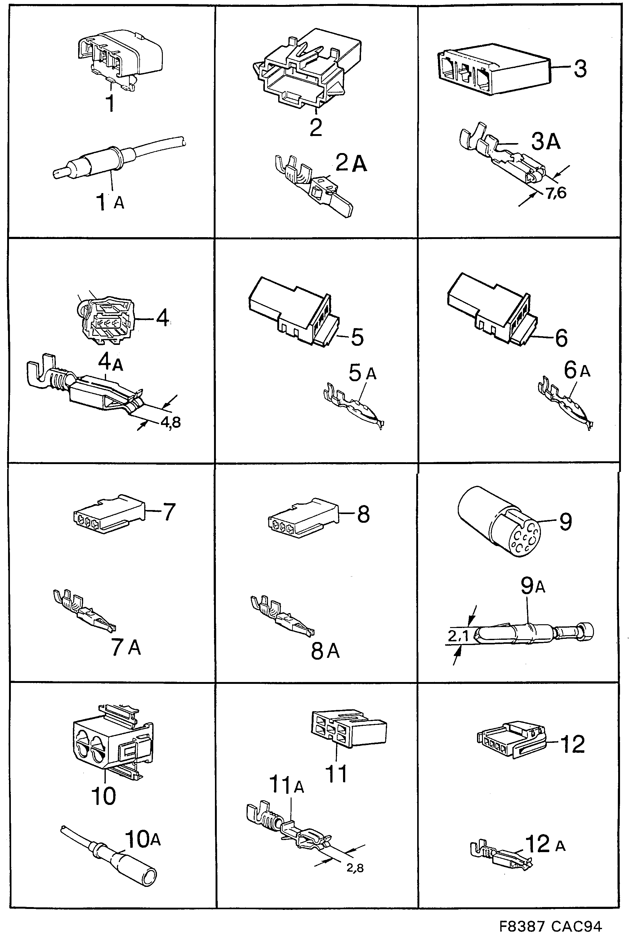 Saab 9000 Connector housing etc diagram