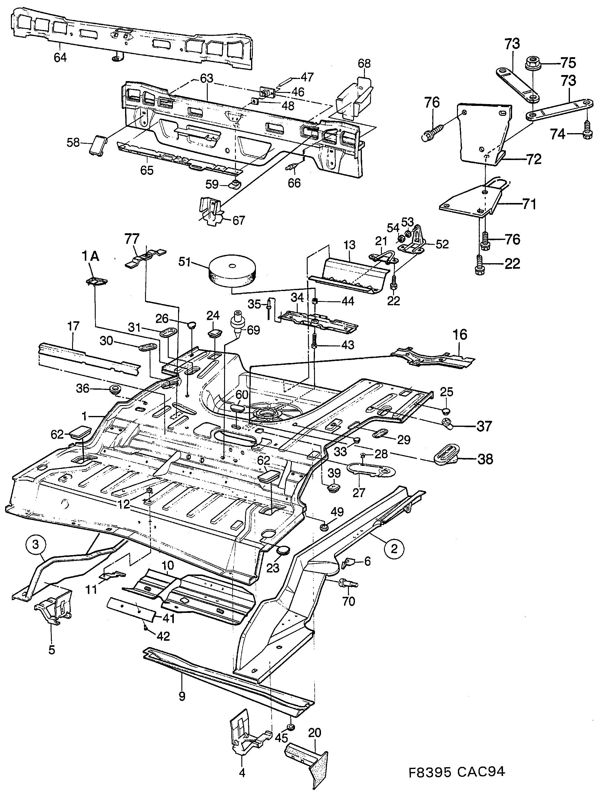 Saab 9000 Rear floor diagram