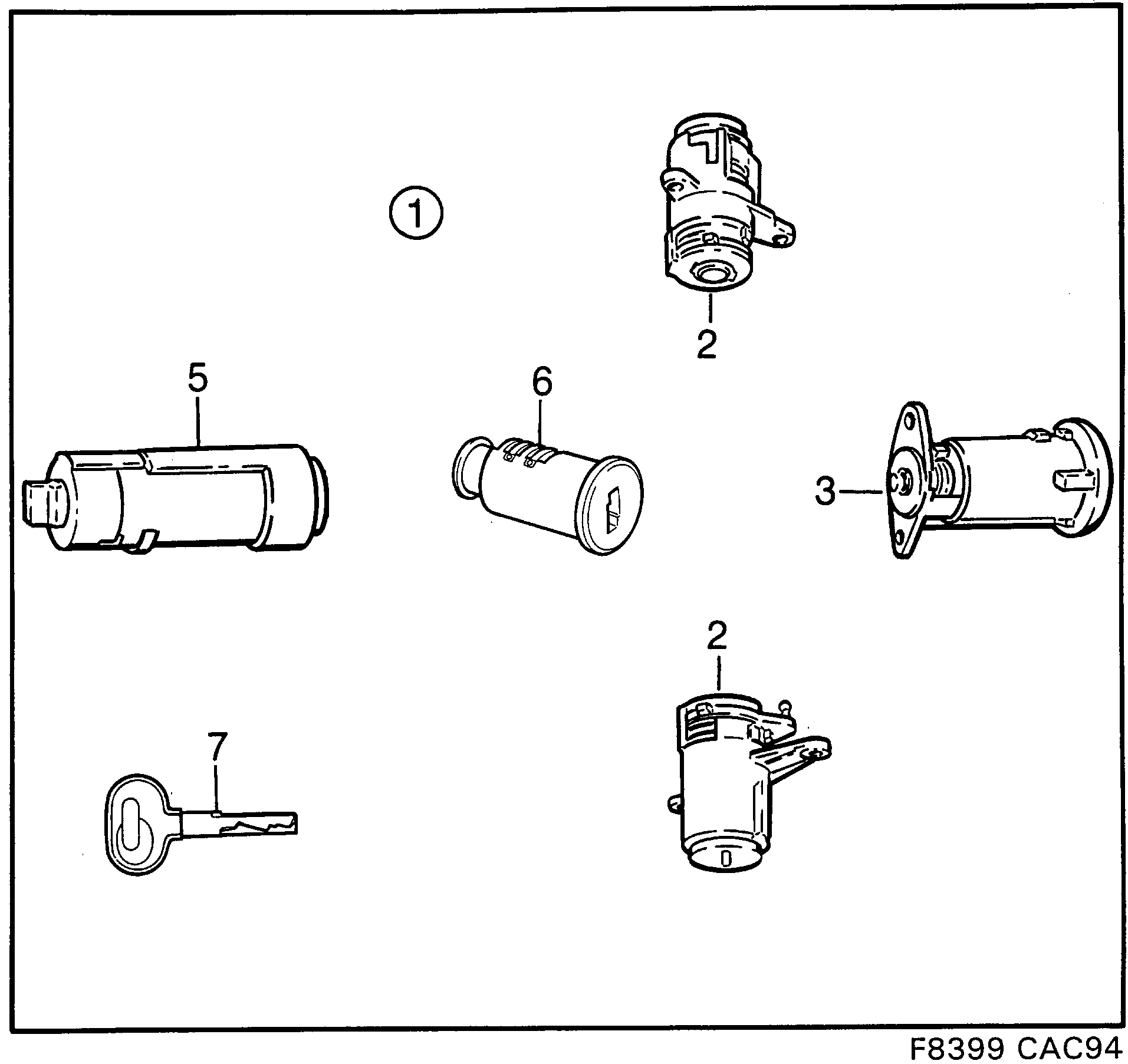 Saab 9000 Lock Lock cylinder set diagram