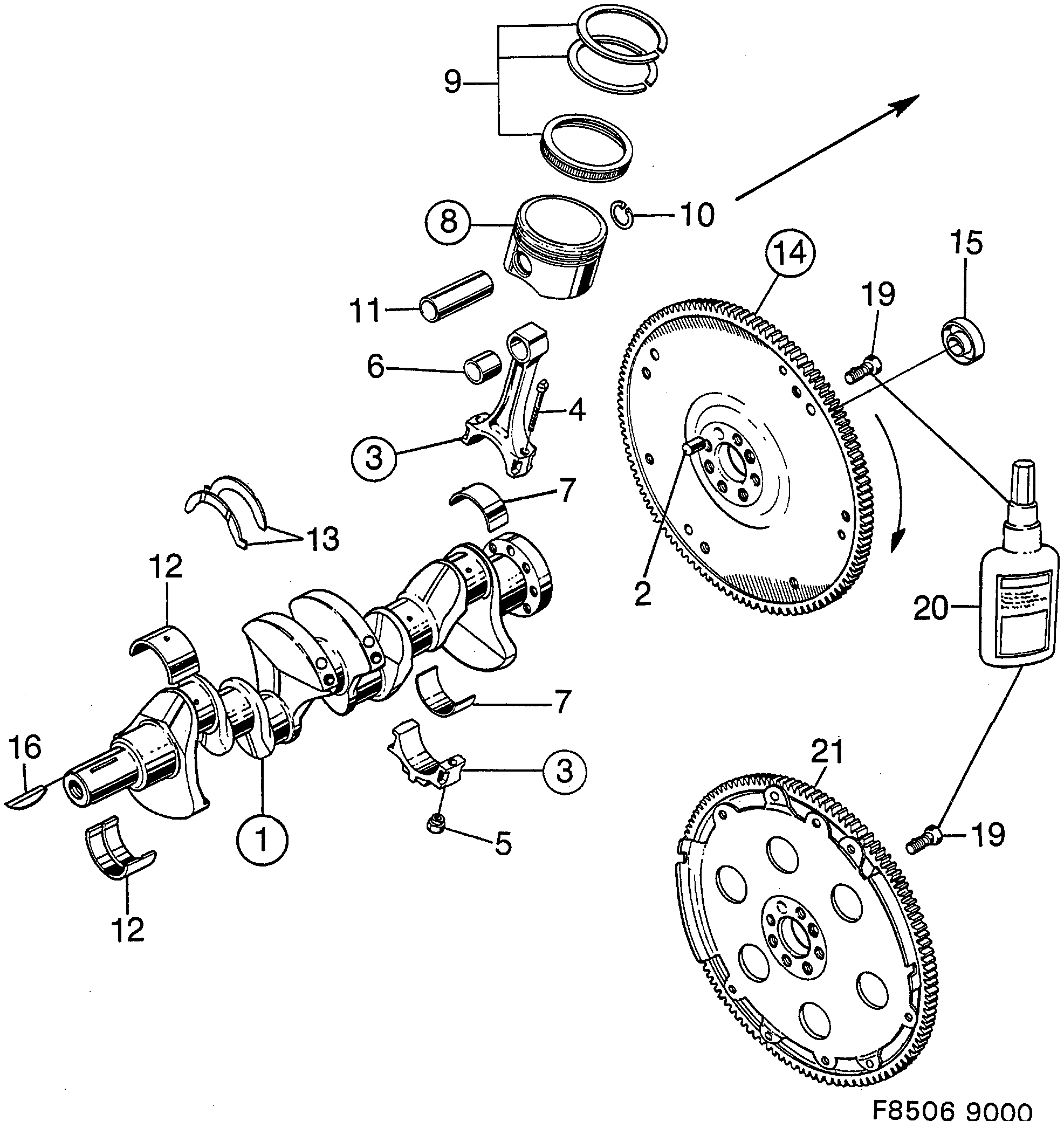 Saab 9000 Crankshaft Piston diagram