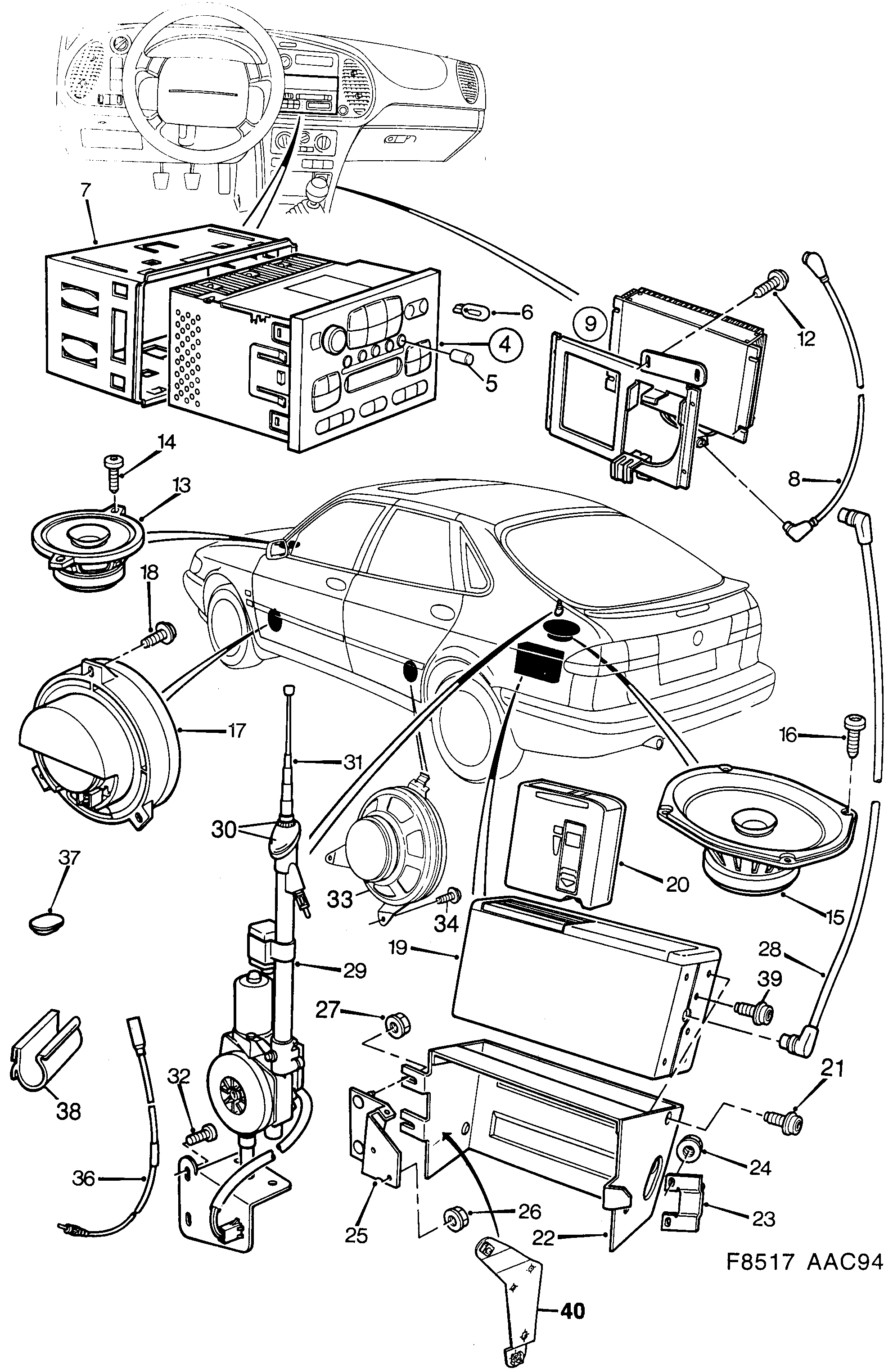 Saab 900 Audio system diagram