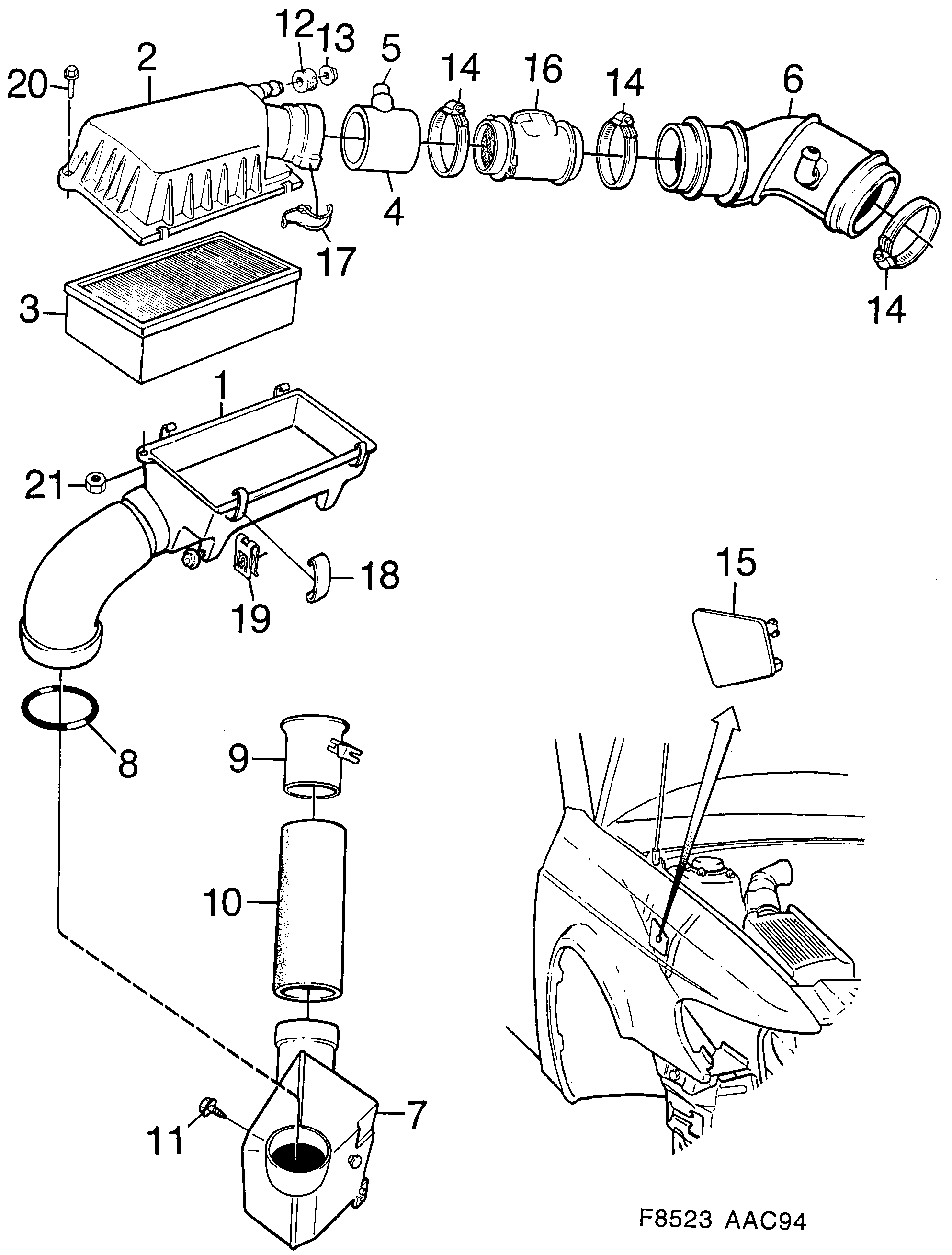 Saab 900 Air cleaner diagram