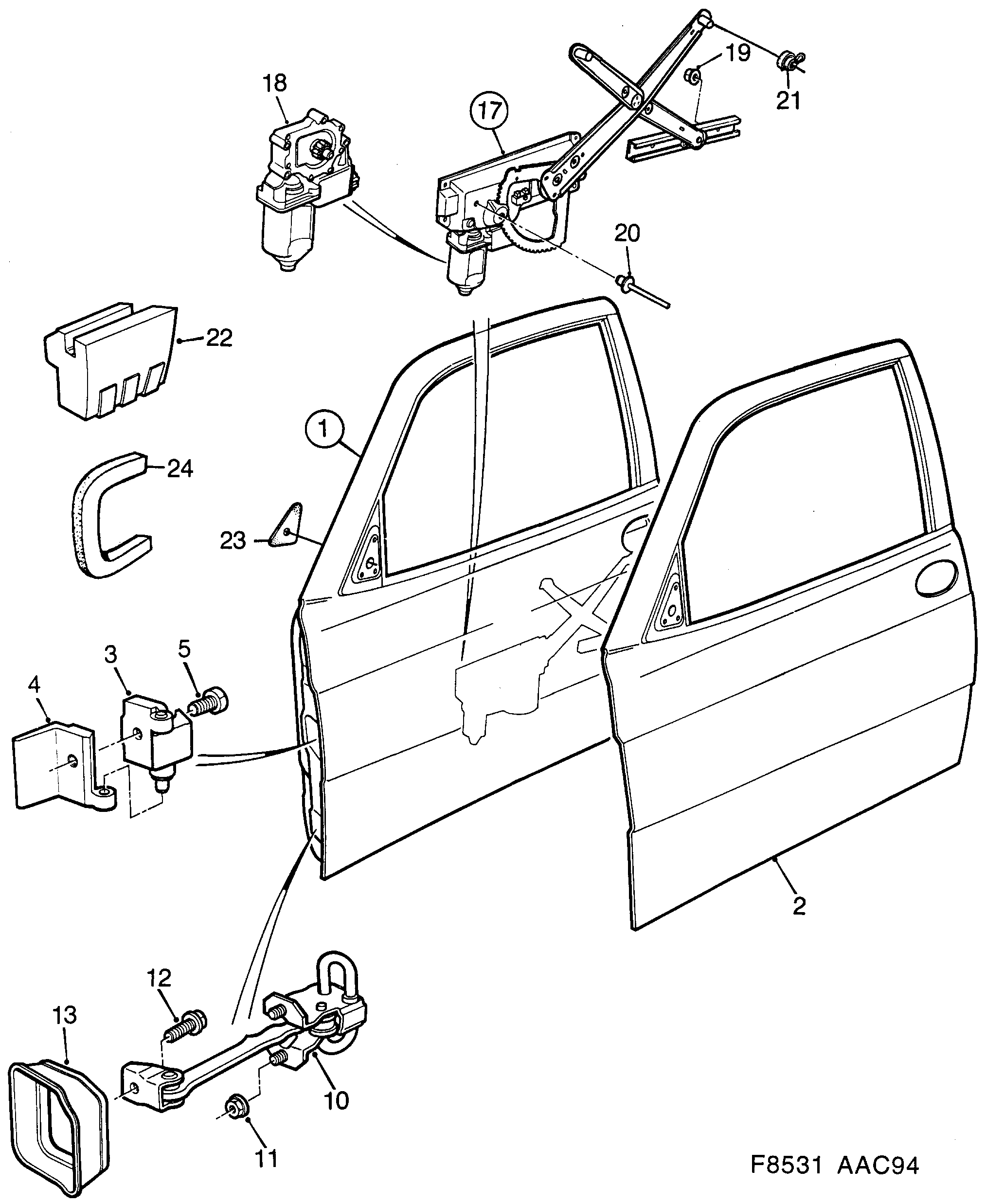 Saab 900 Front door Window regulator diagram