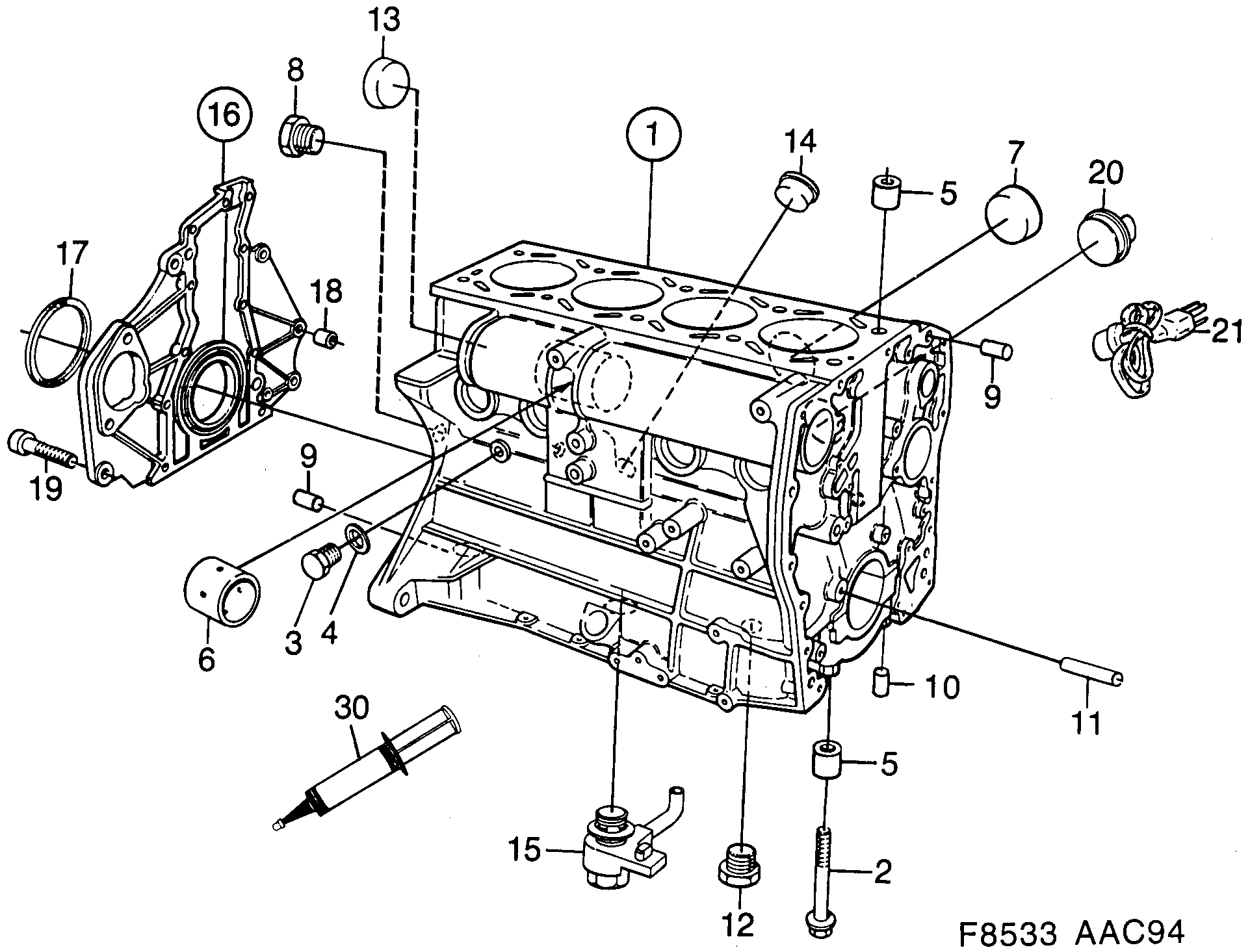 Saab 900 Cylinder block diagram