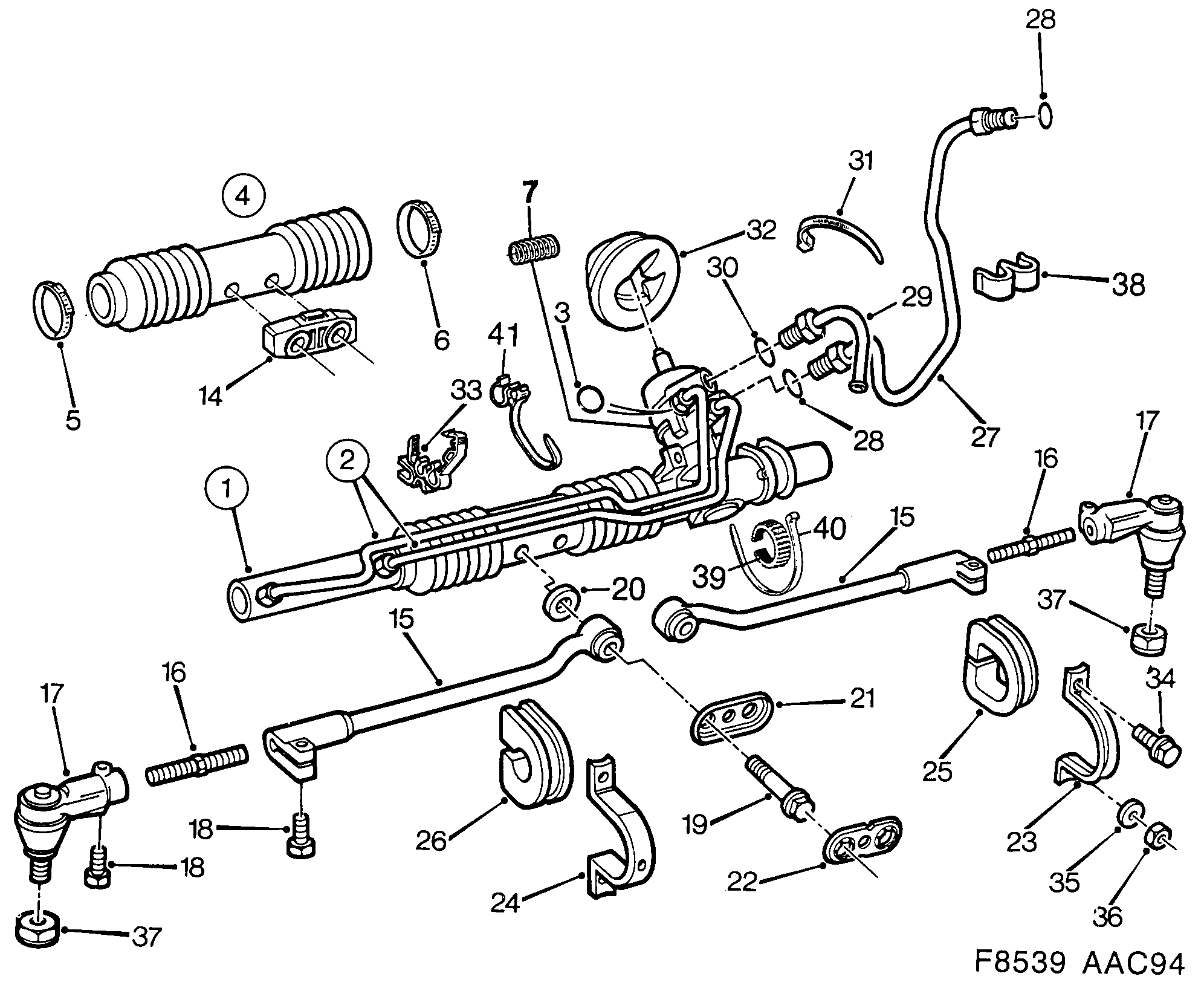 Saab 900 Power steering gear diagram