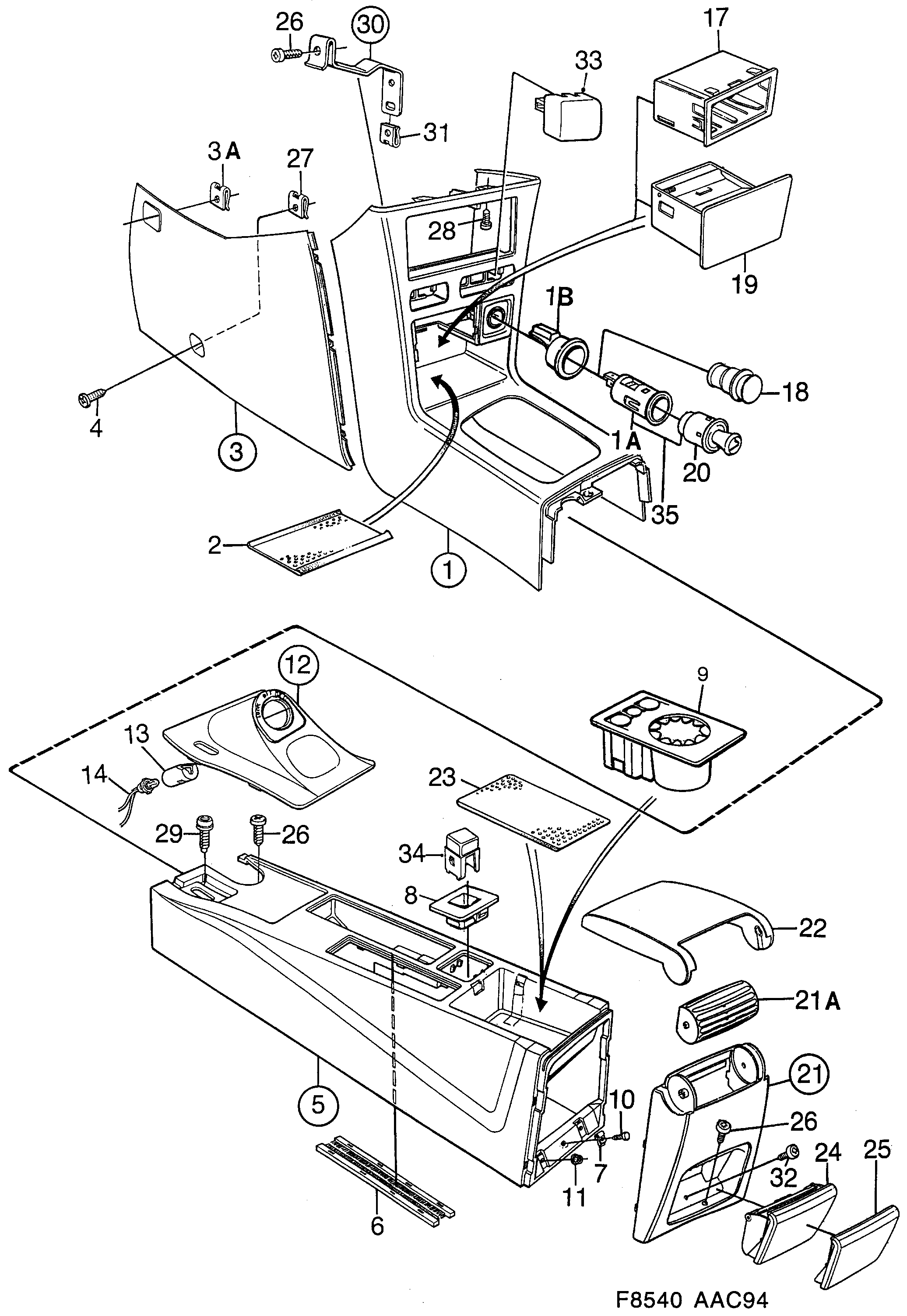 Saab 900 Centre console diagram