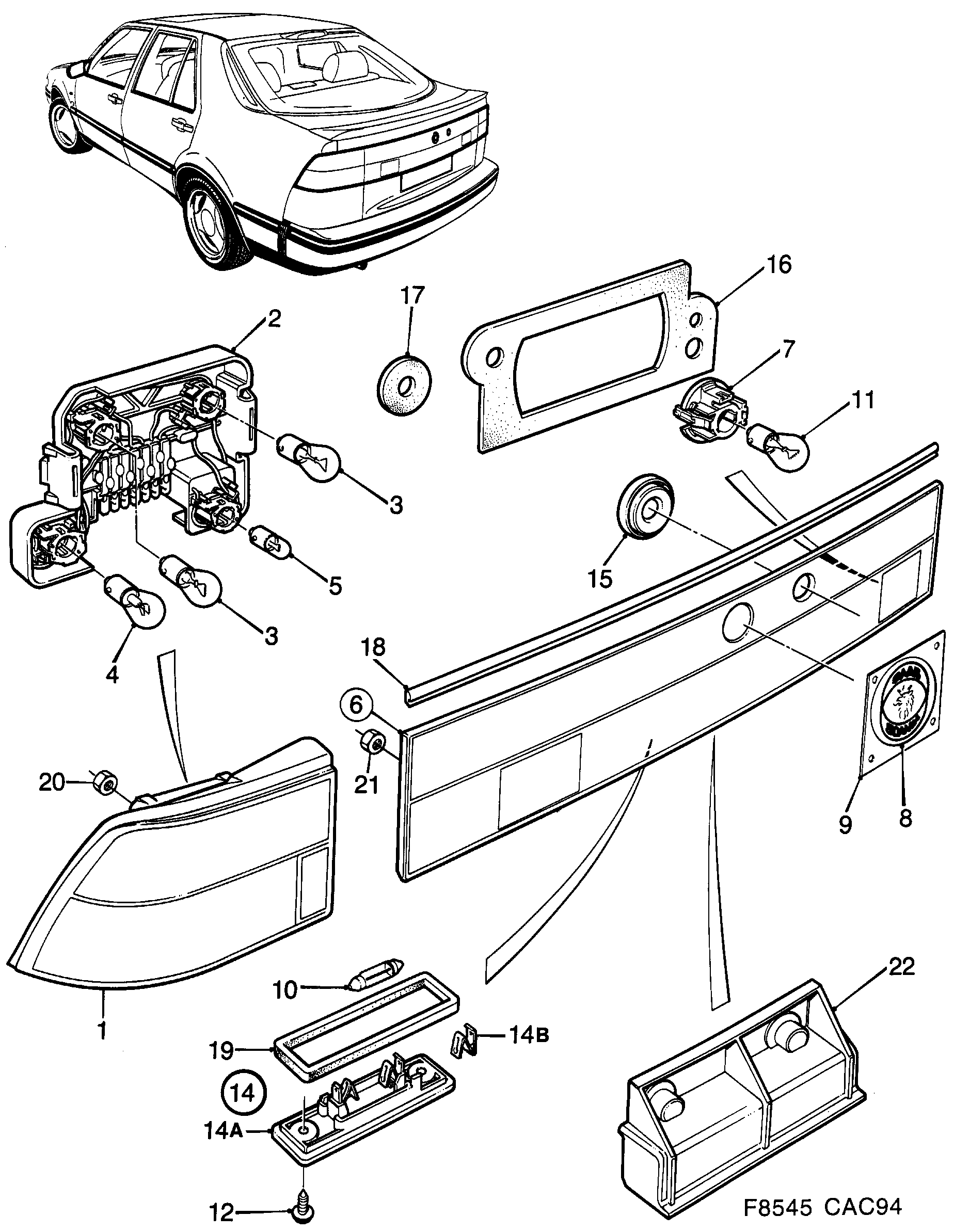 Saab 9000 Tail light diagram