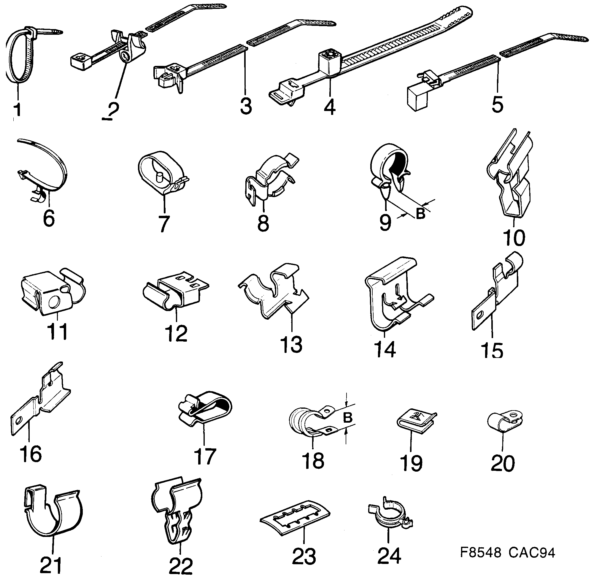 Saab 9000 Bushing, clamp diagram