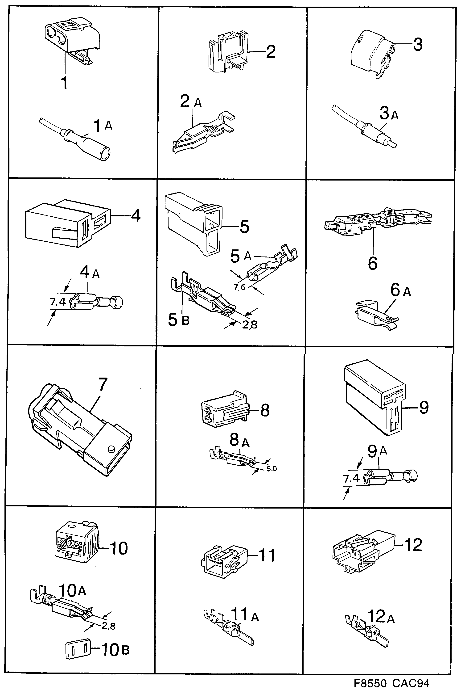 Saab 9000 Connector housing etc diagram