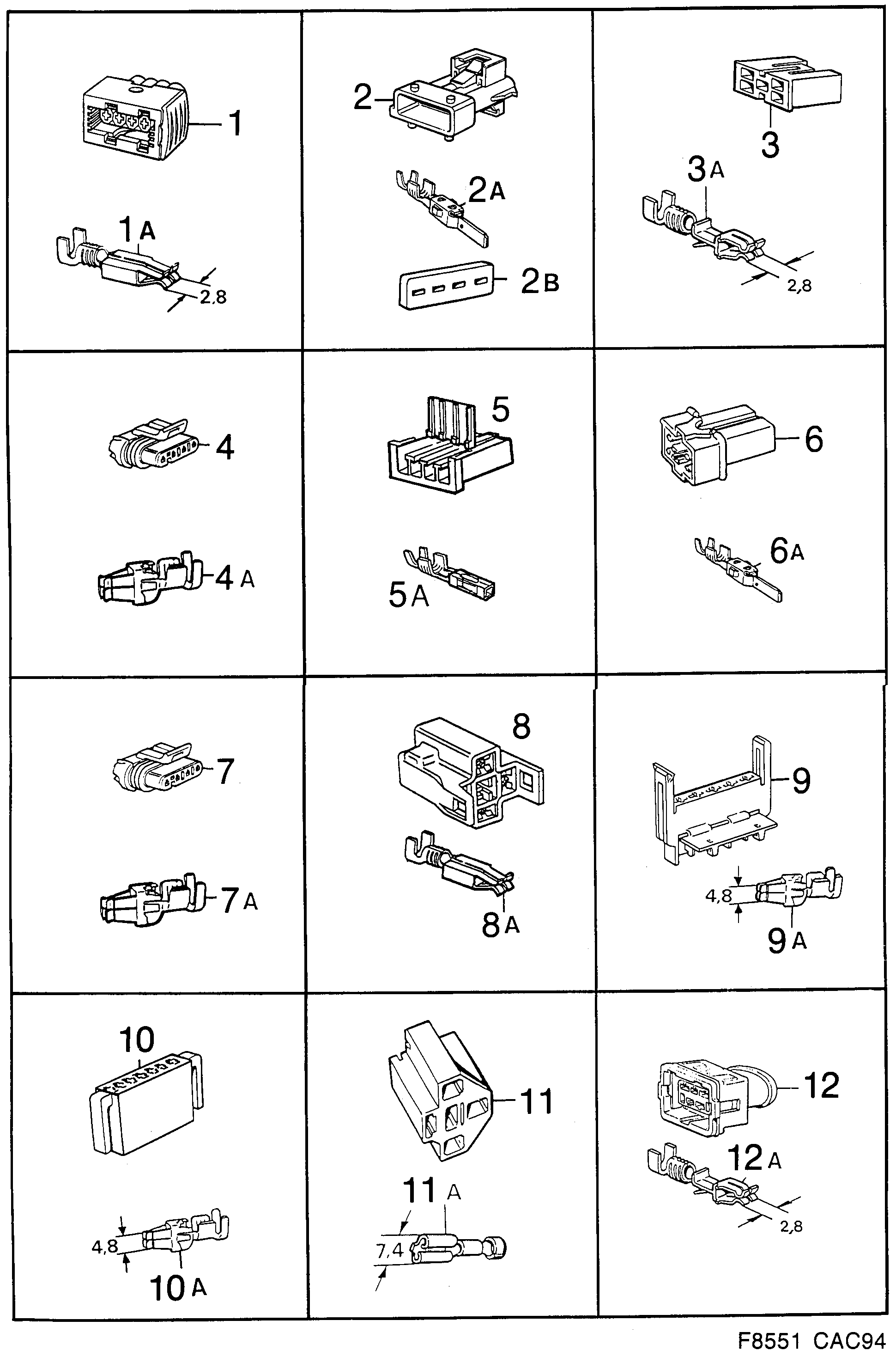 Saab 9000 Connector housing etc diagram