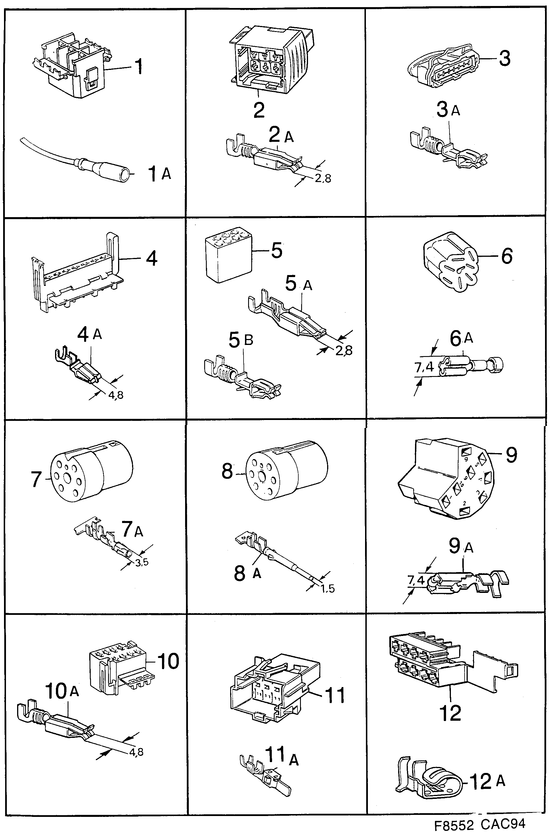 Saab 9000 Connector housing etc diagram
