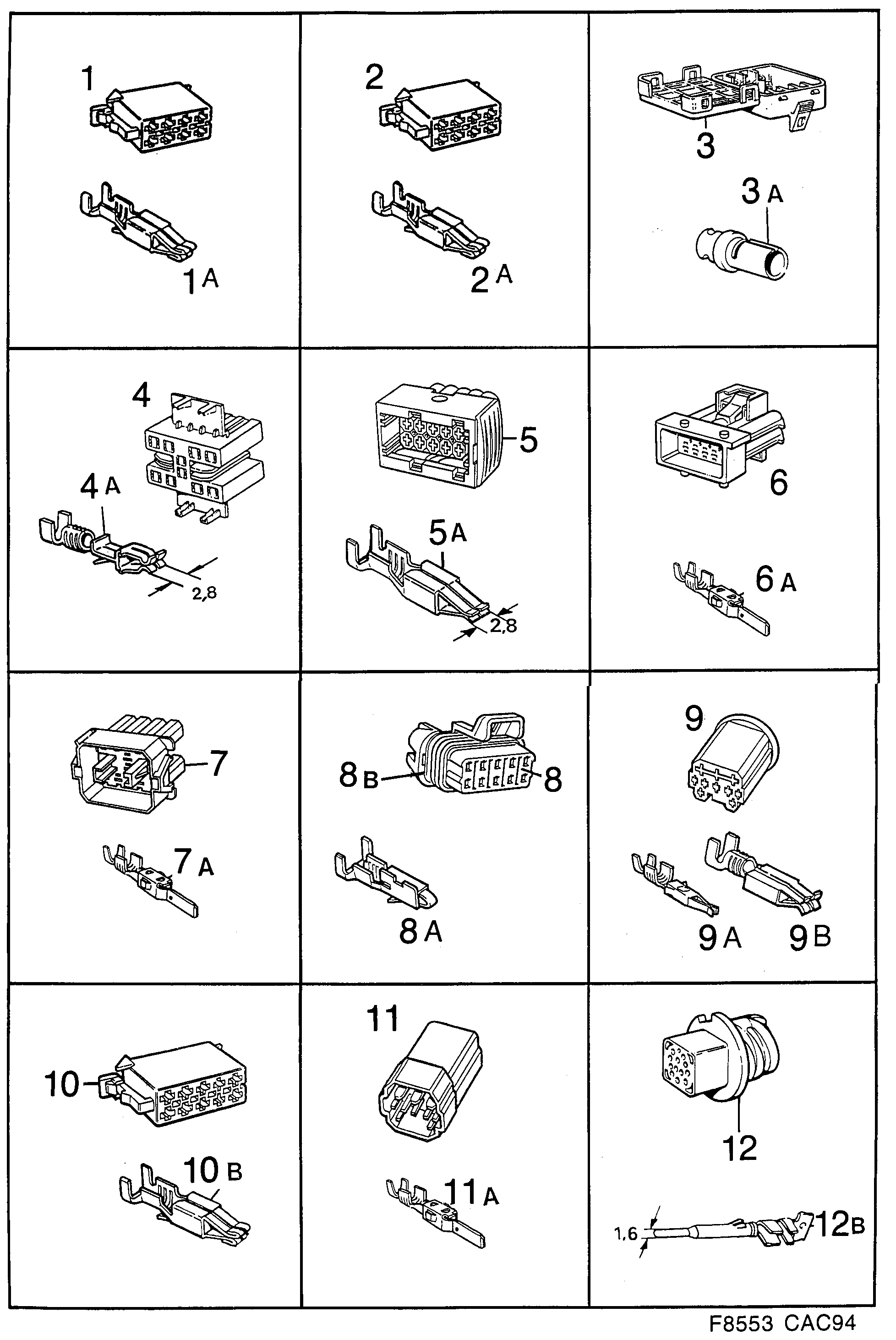 Saab 9000 Connector housing etc diagram