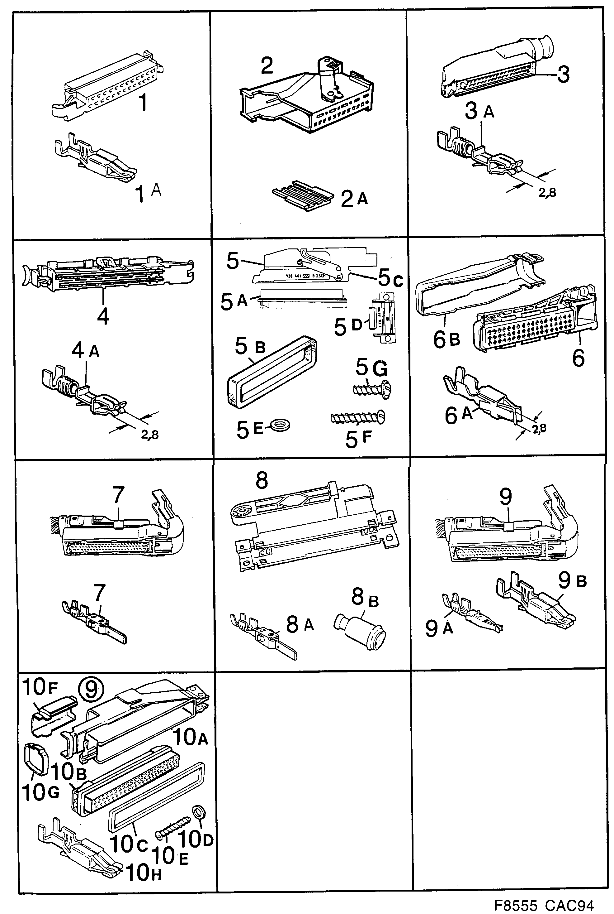 Saab 9000 Connector housing etc diagram