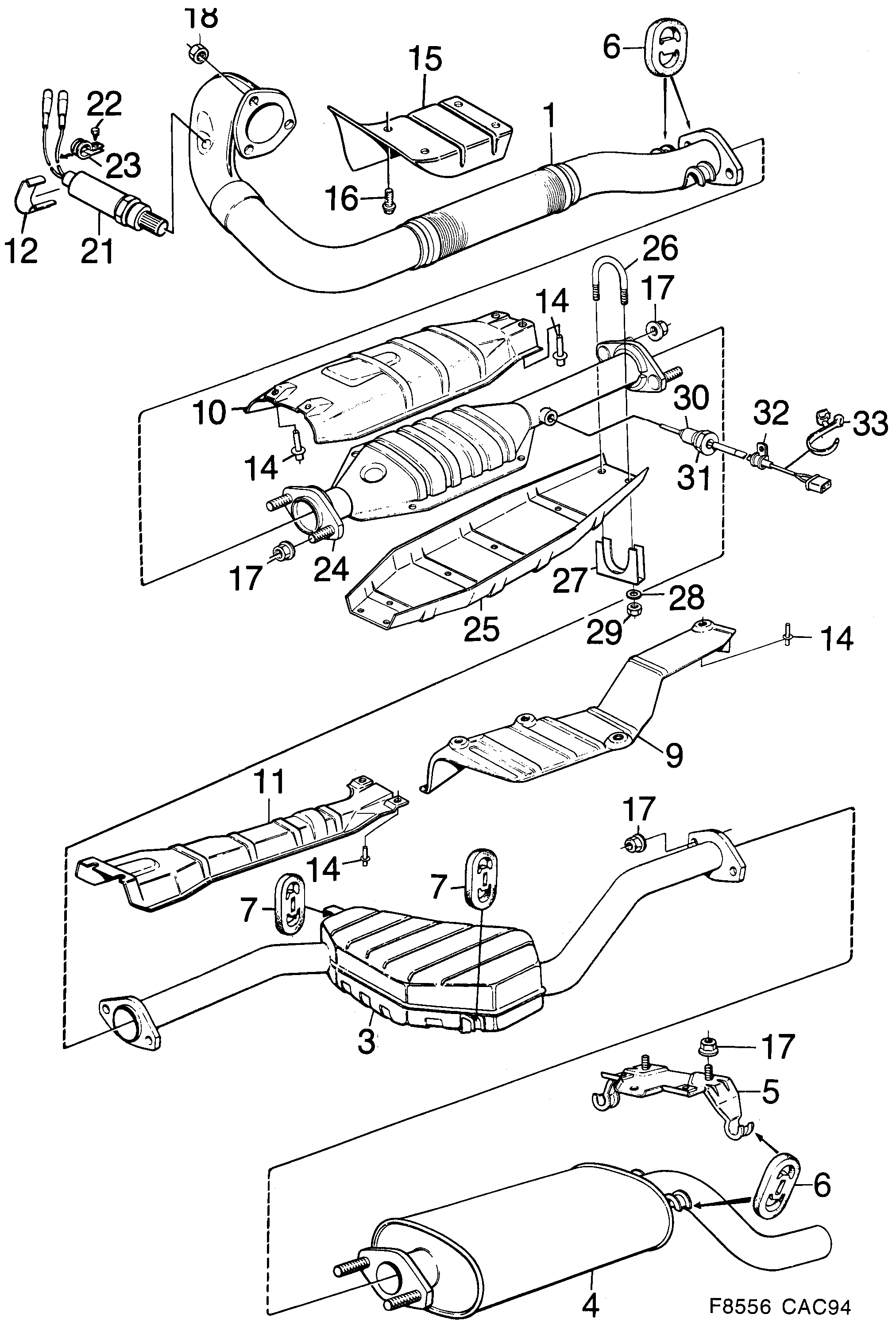 Saab 9000 Exhaust system diagram