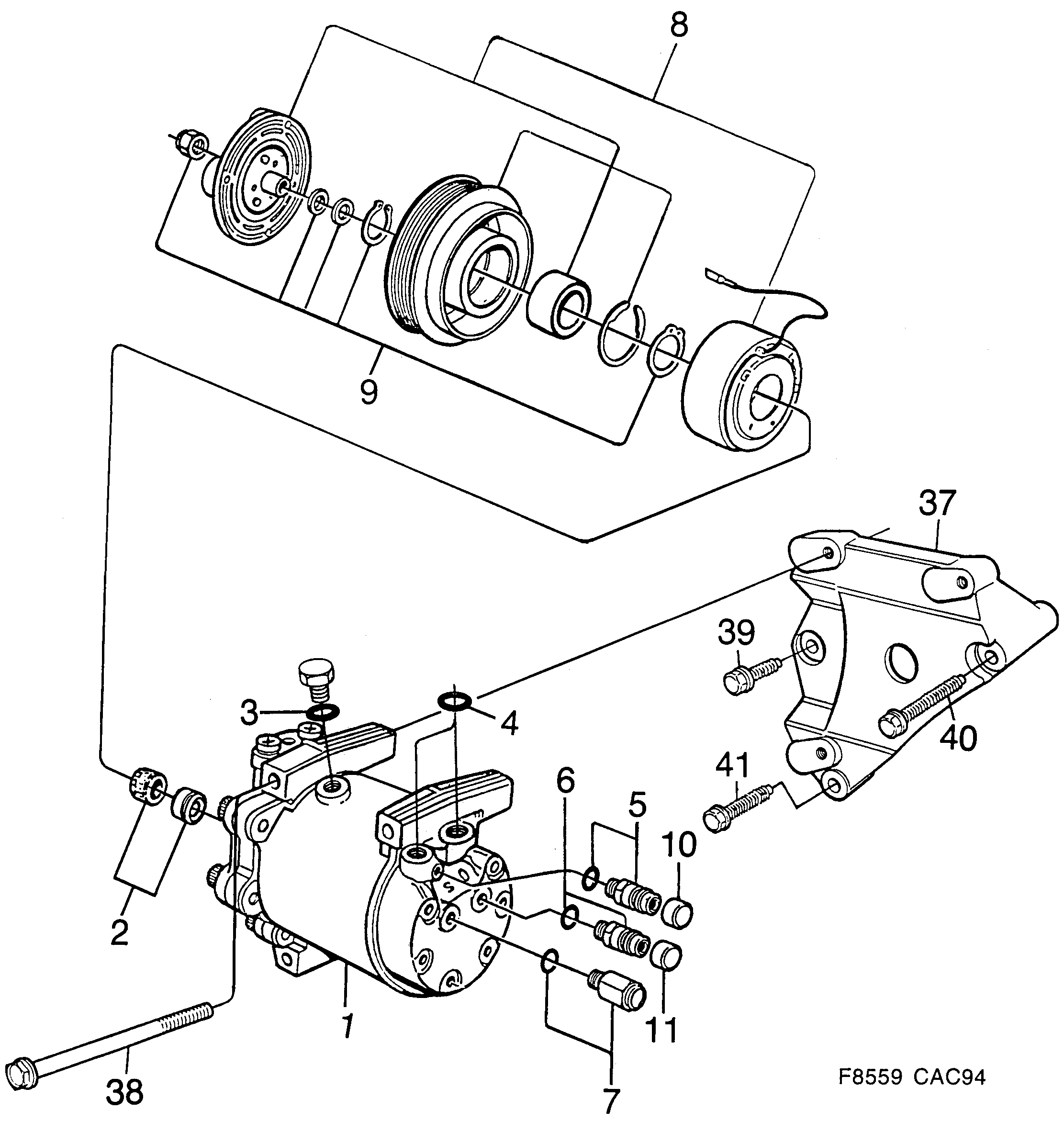 Saab 9000 AC compressor SANDEN diagram