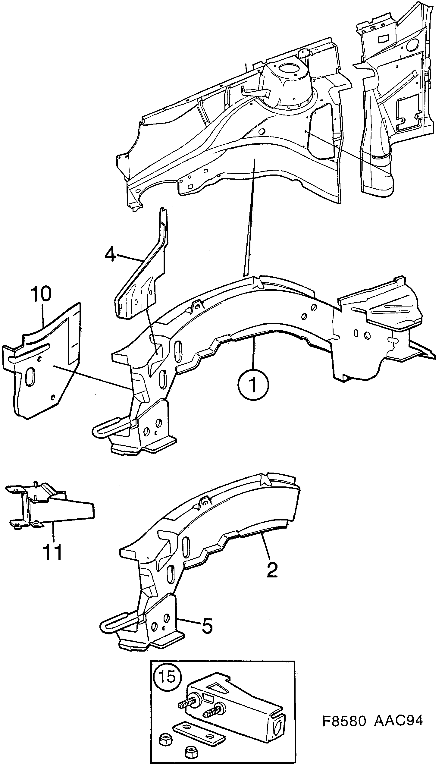 Saab 900 Side member, front diagram