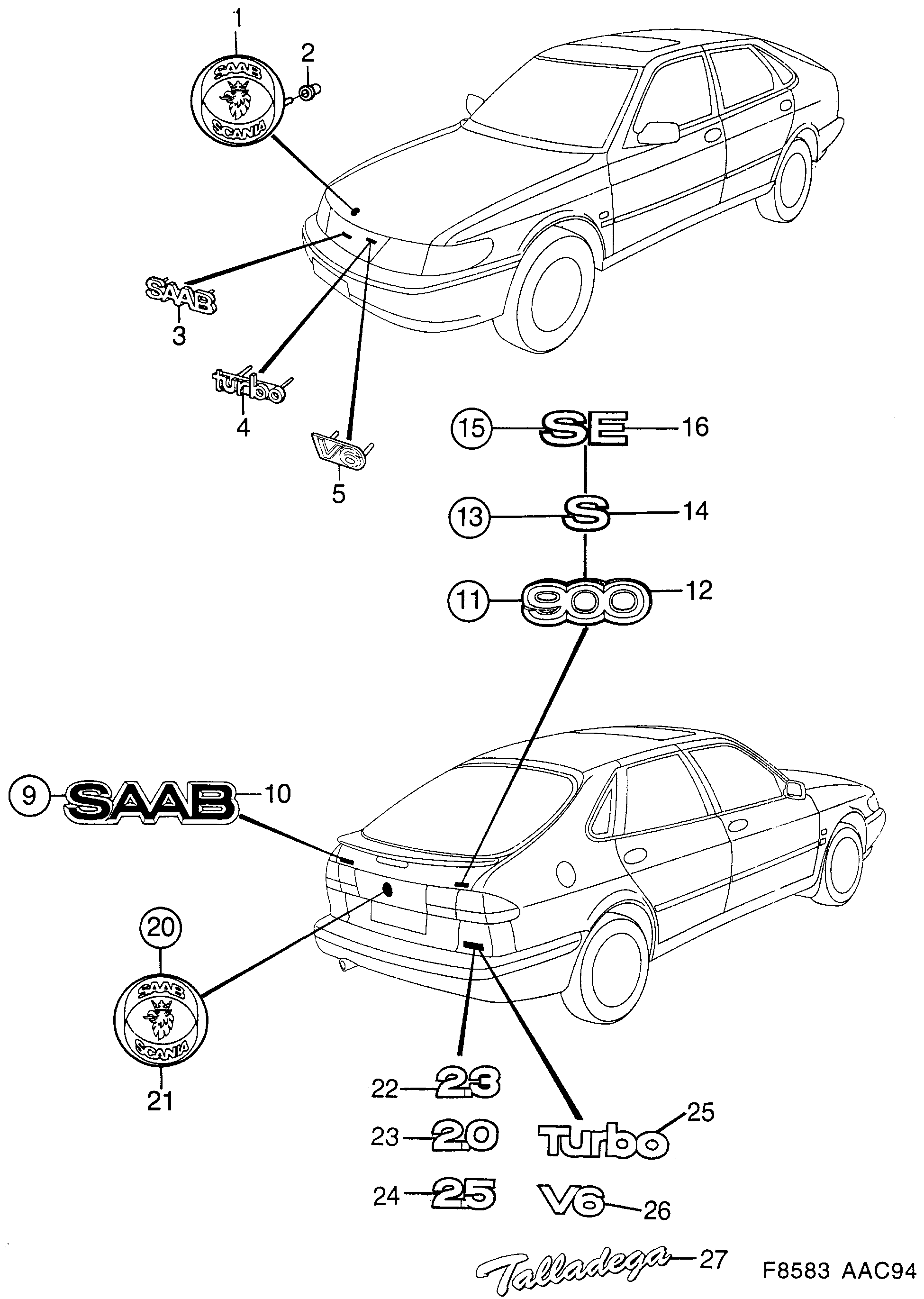 Saab 900 Emblem diagram