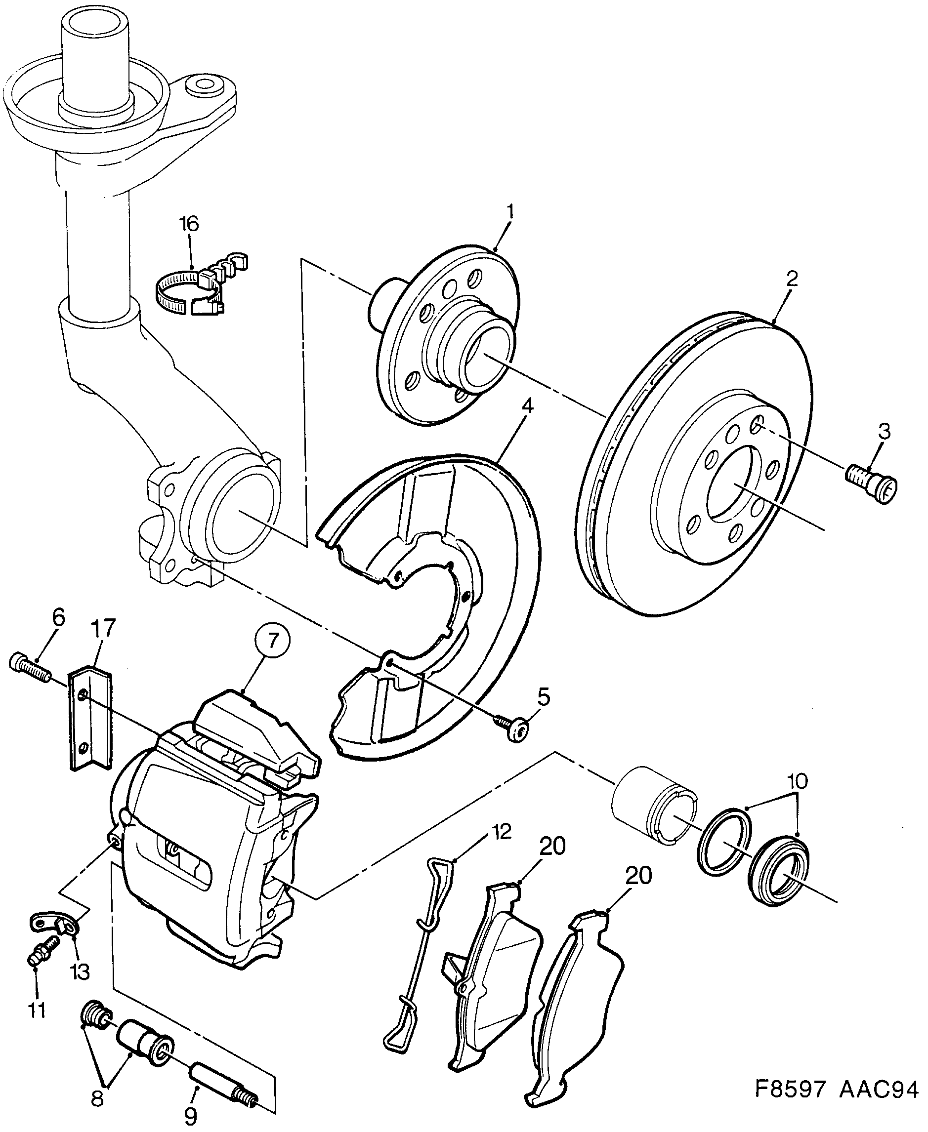 Saab 900 Front wheel brake diagram