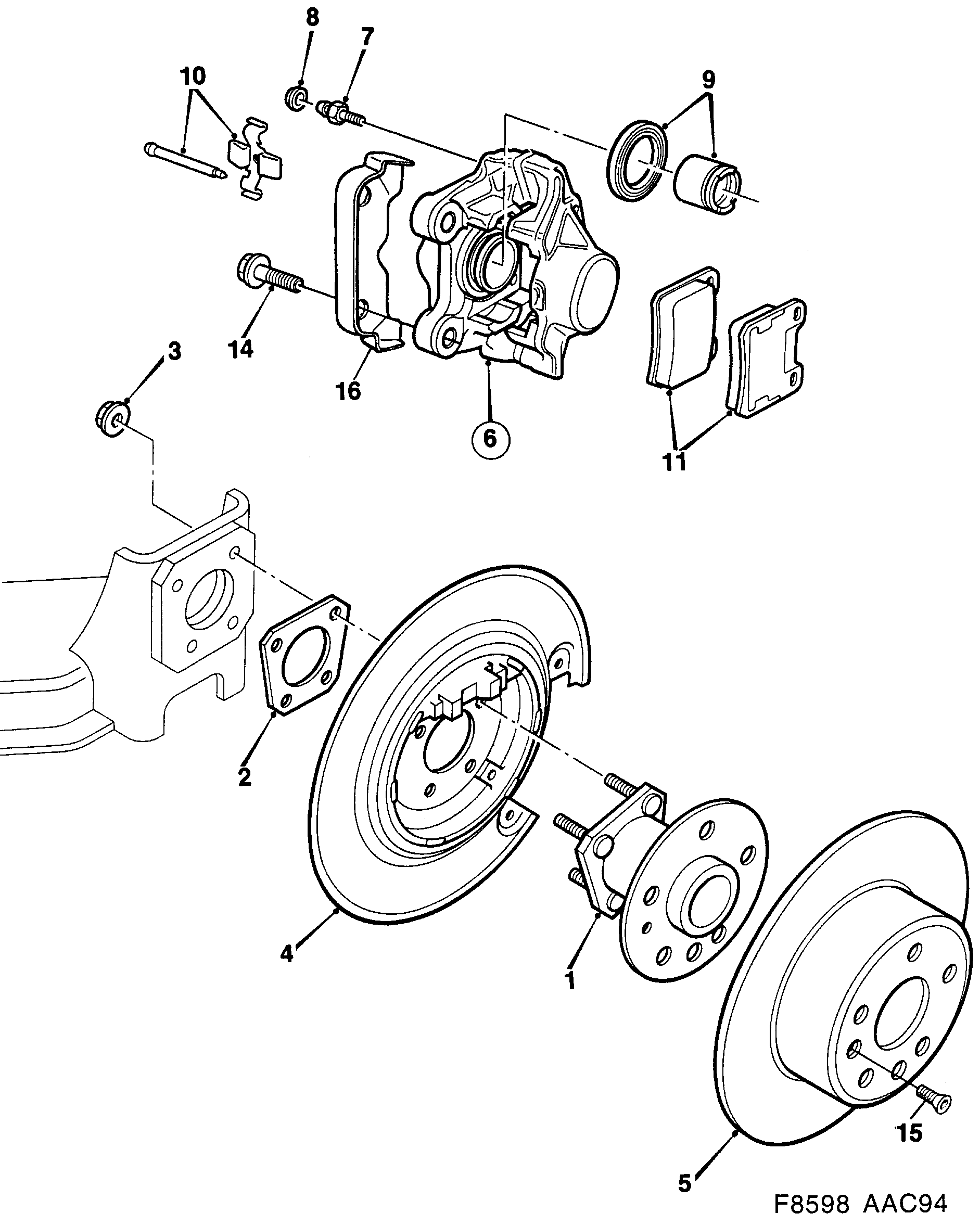 Saab 900 Rear wheel brake diagram
