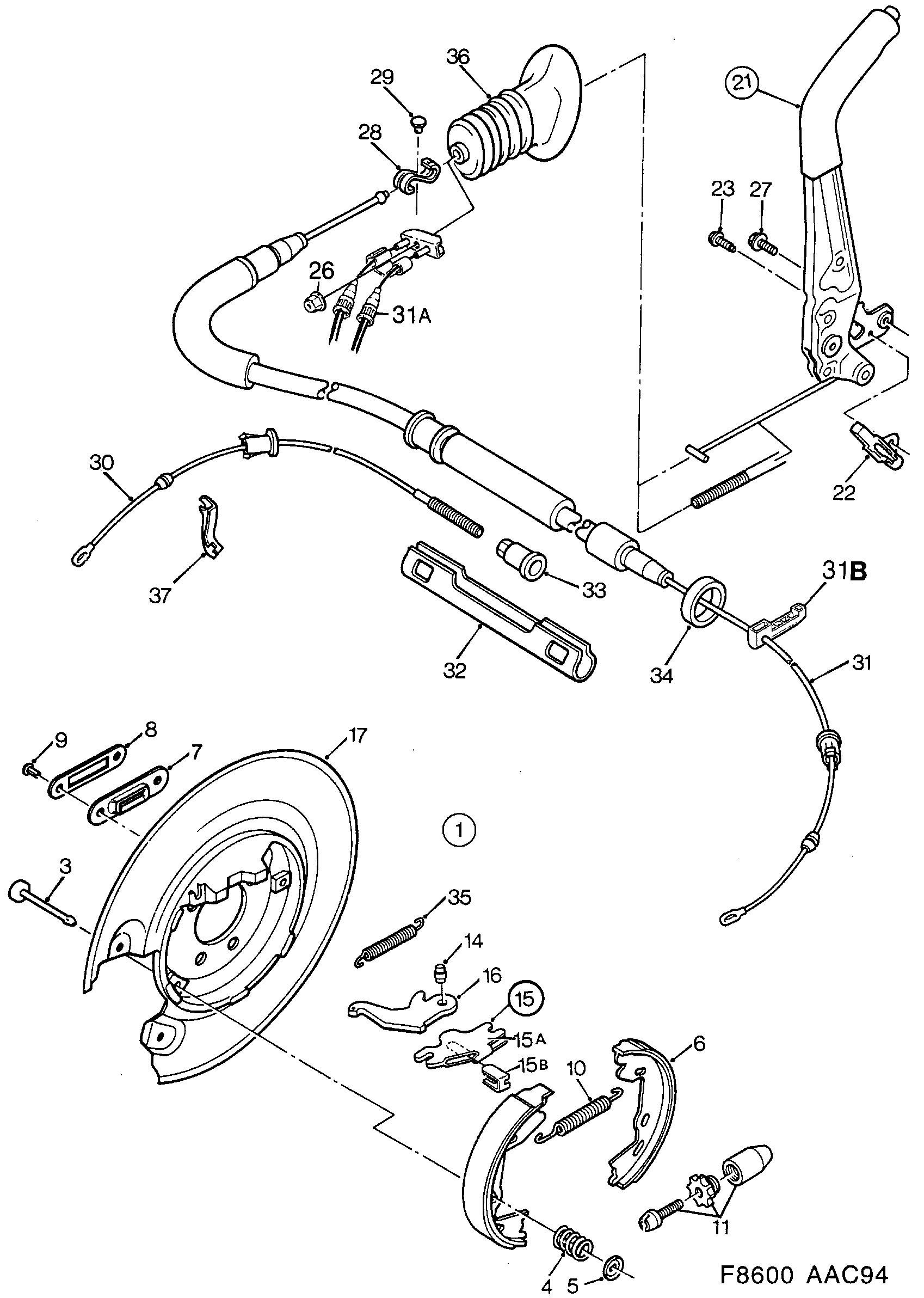 Saab 900 Parking brake system diagram
